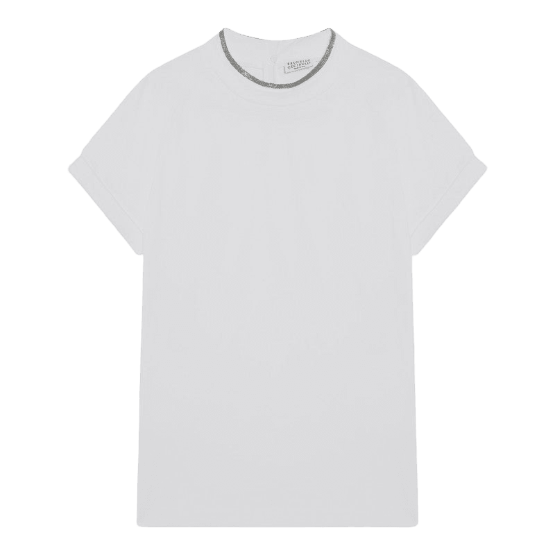 Brunello Cucinelli White Crew Neck T-shirt with Pendant Glam Steals