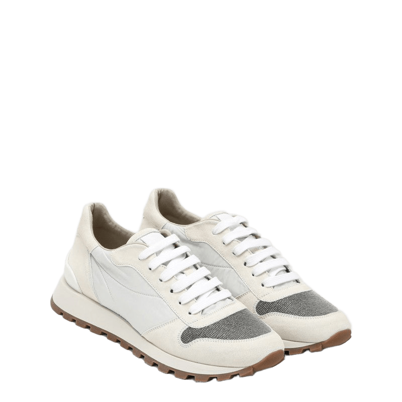 Brunello Cucinelli White Nylon and Suede Trainer Glam Steals