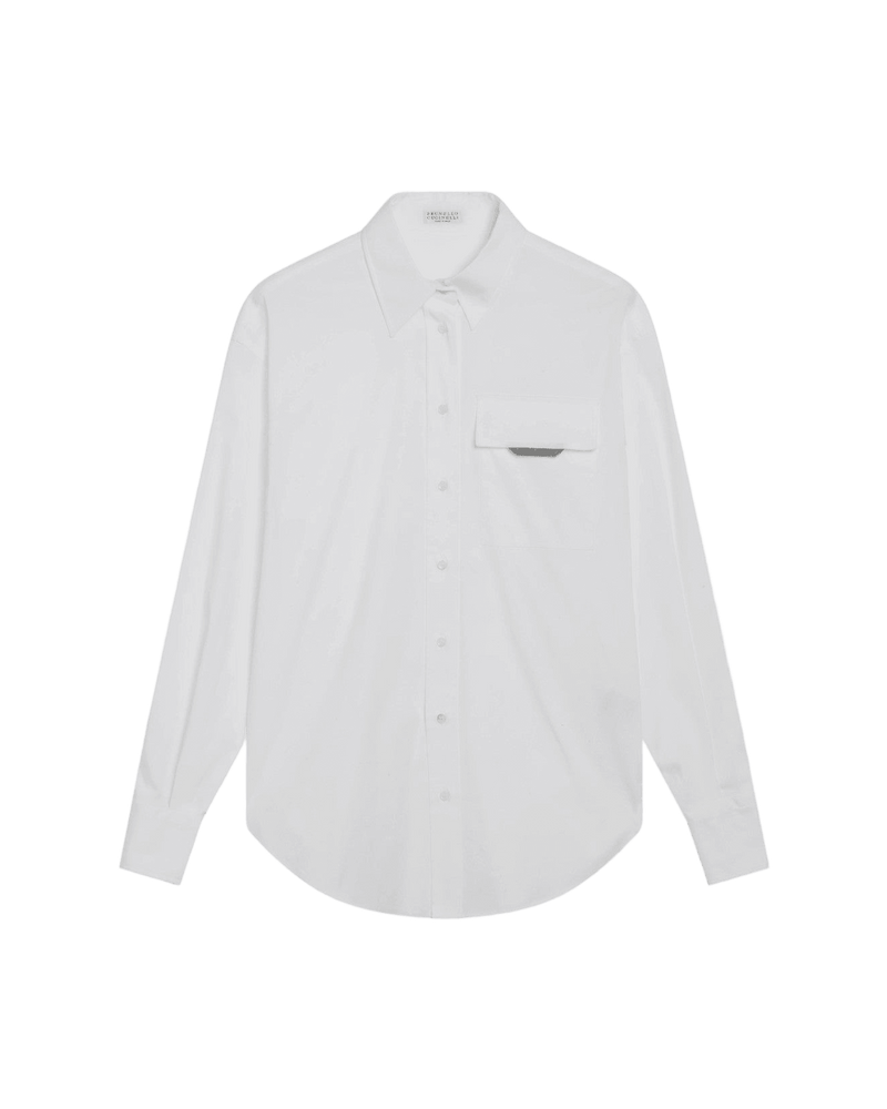 Brunello Cucinelli White Shirt with Shiny Flap Detail Glam Steals
