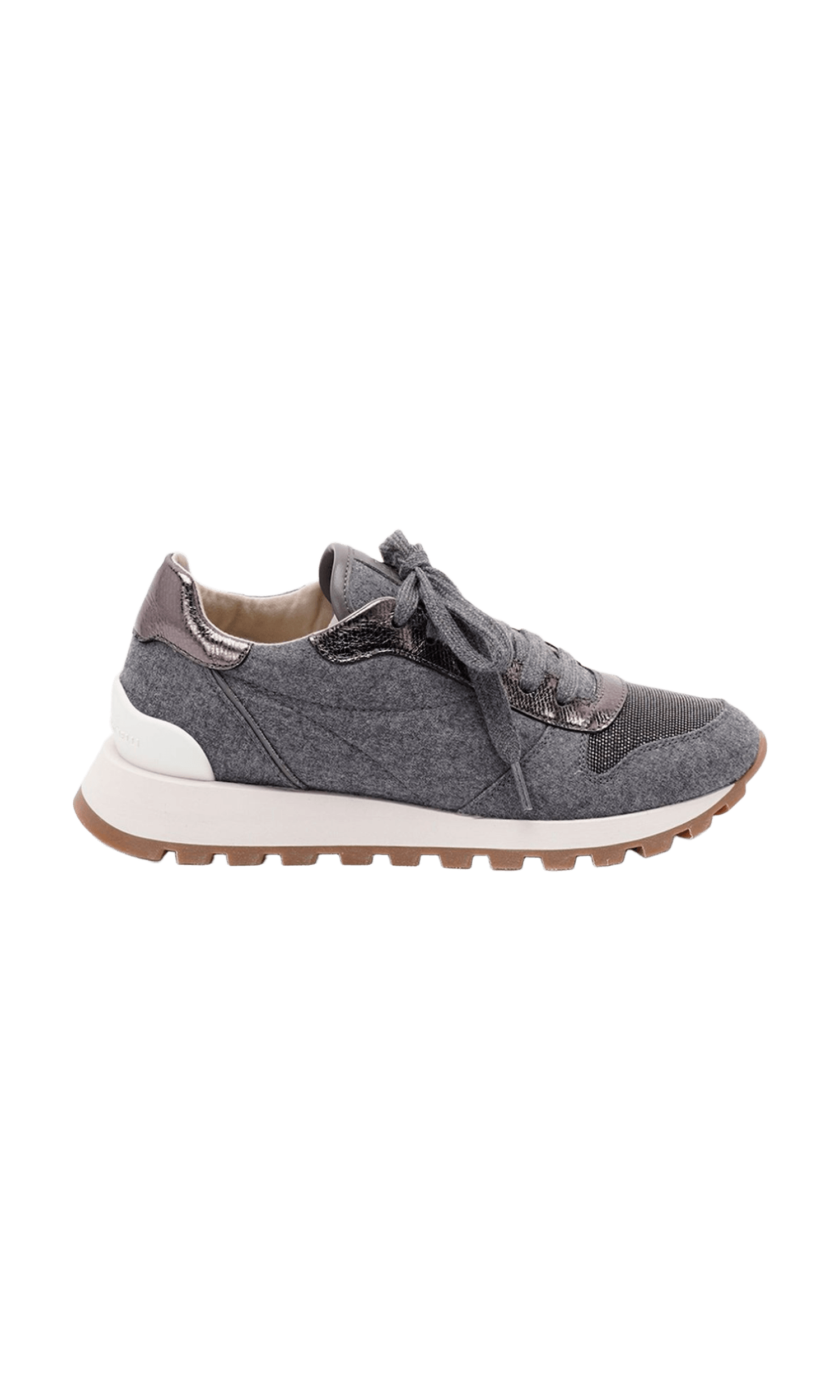 Brunello Cucinelli Wool Virgin Flannel and Lamé Calfskin Runners Glam Steals
