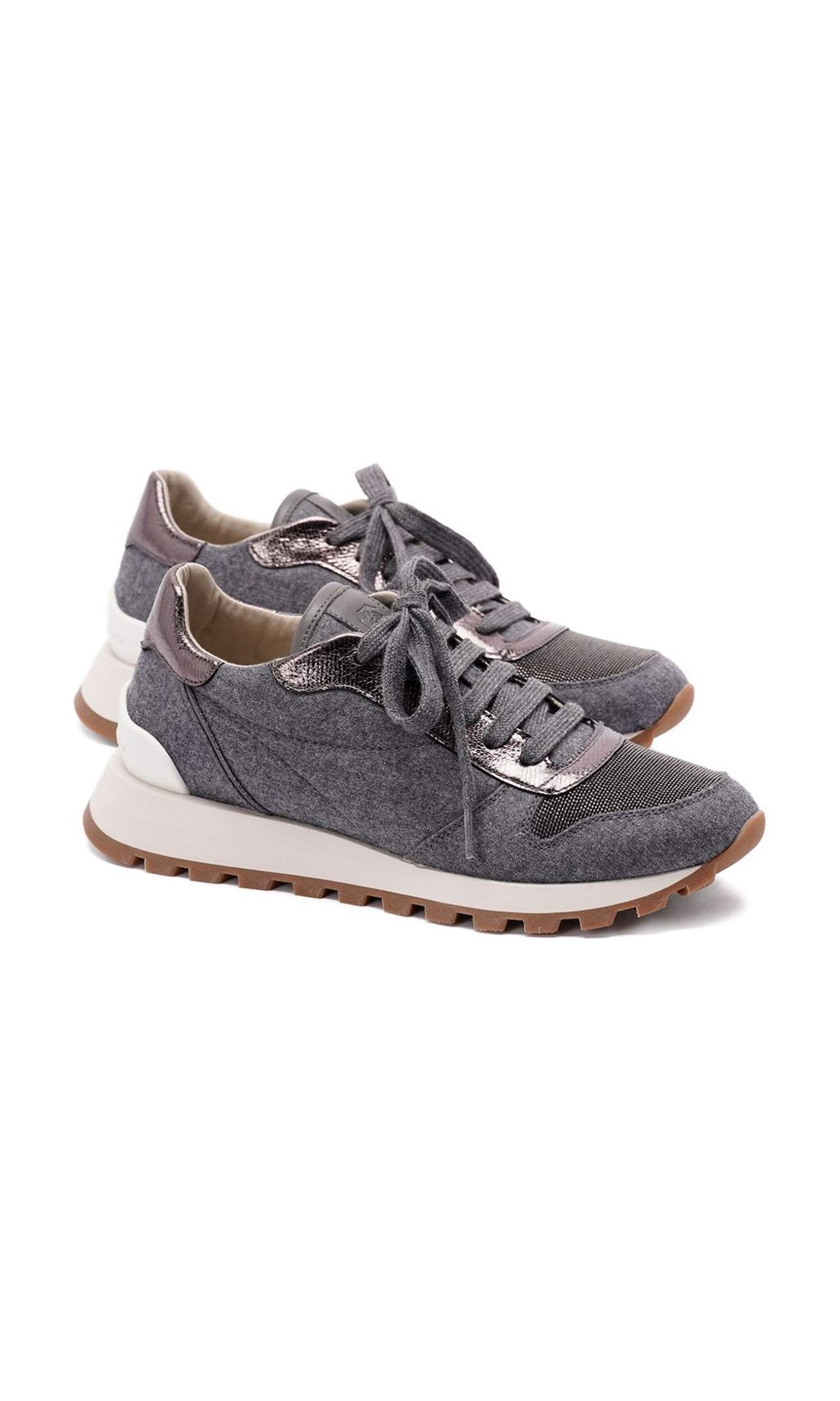 Brunello Cucinelli Wool Virgin Flannel and Lamé Calfskin Runners Glam Steals