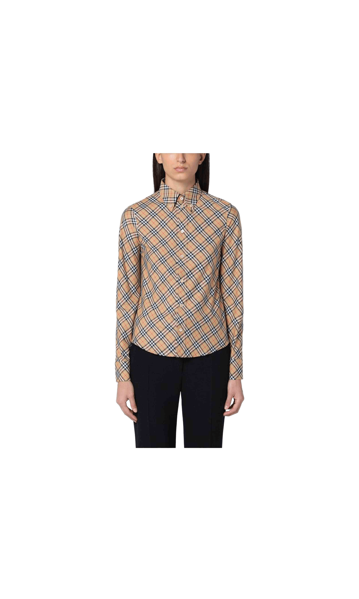 Burberry Beige Button Down Shirt with Check Pattern Glam Steals