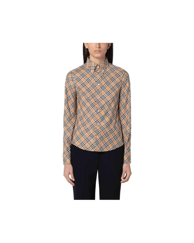 Burberry Beige Button Down Shirt With Check Pattern Glam Steals