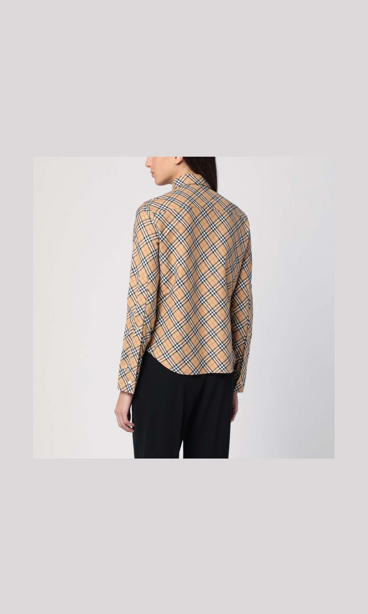 Burberry Beige Button Down Shirt with Check Pattern Glam Steals