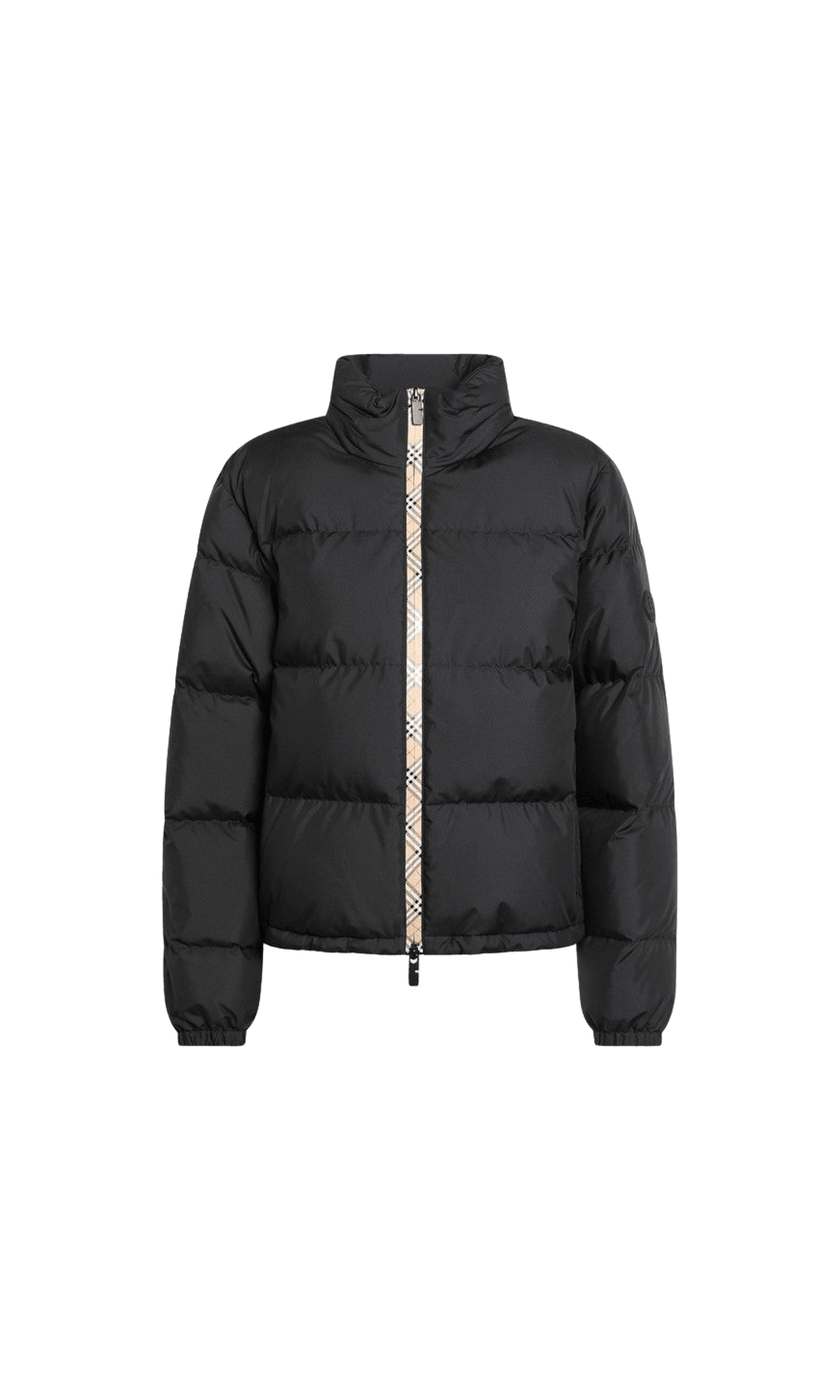 Burberry Black Zip Up Puffer Jacket with Check Detail Glam Steals