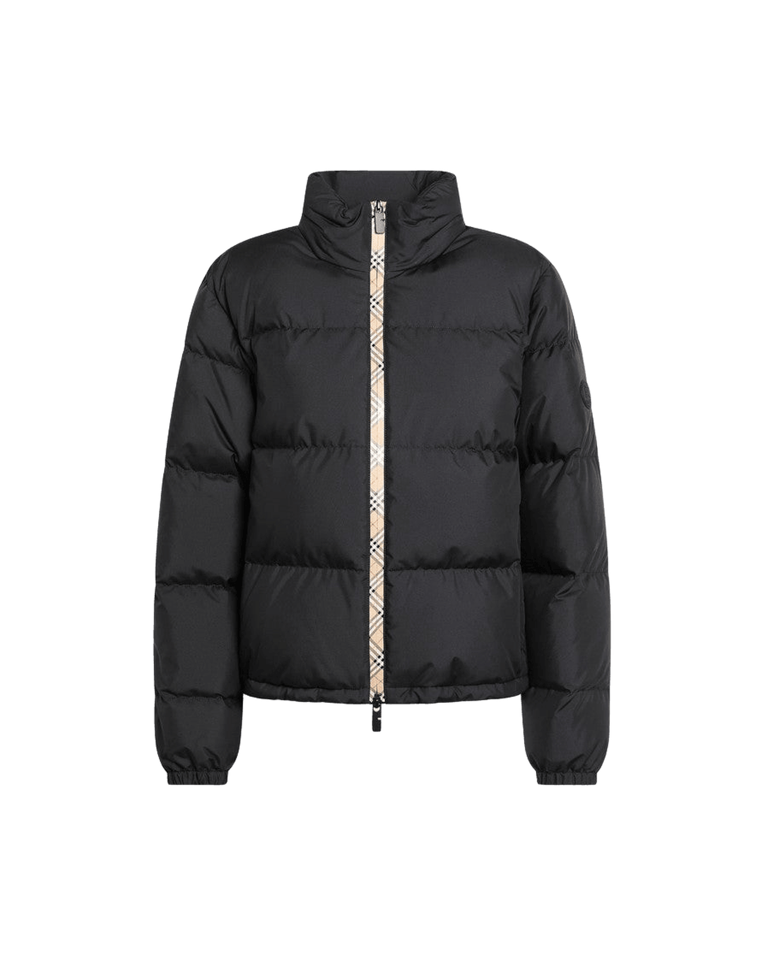 Burberry Black Zip Up Puffer Jacket with Check Detail Glam Steals