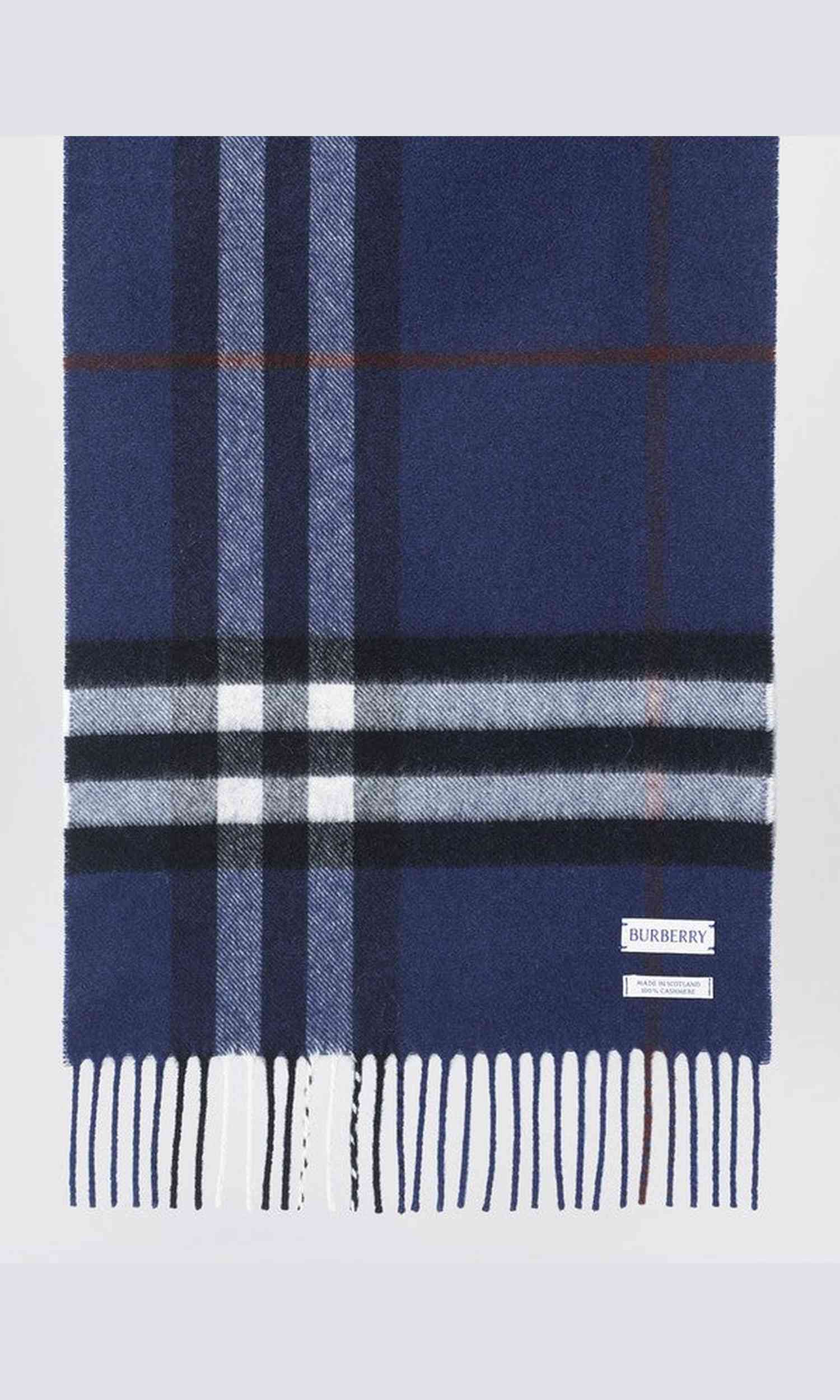 Burberry Blue Cashmere Scarf with Check Pattern Glam Steals