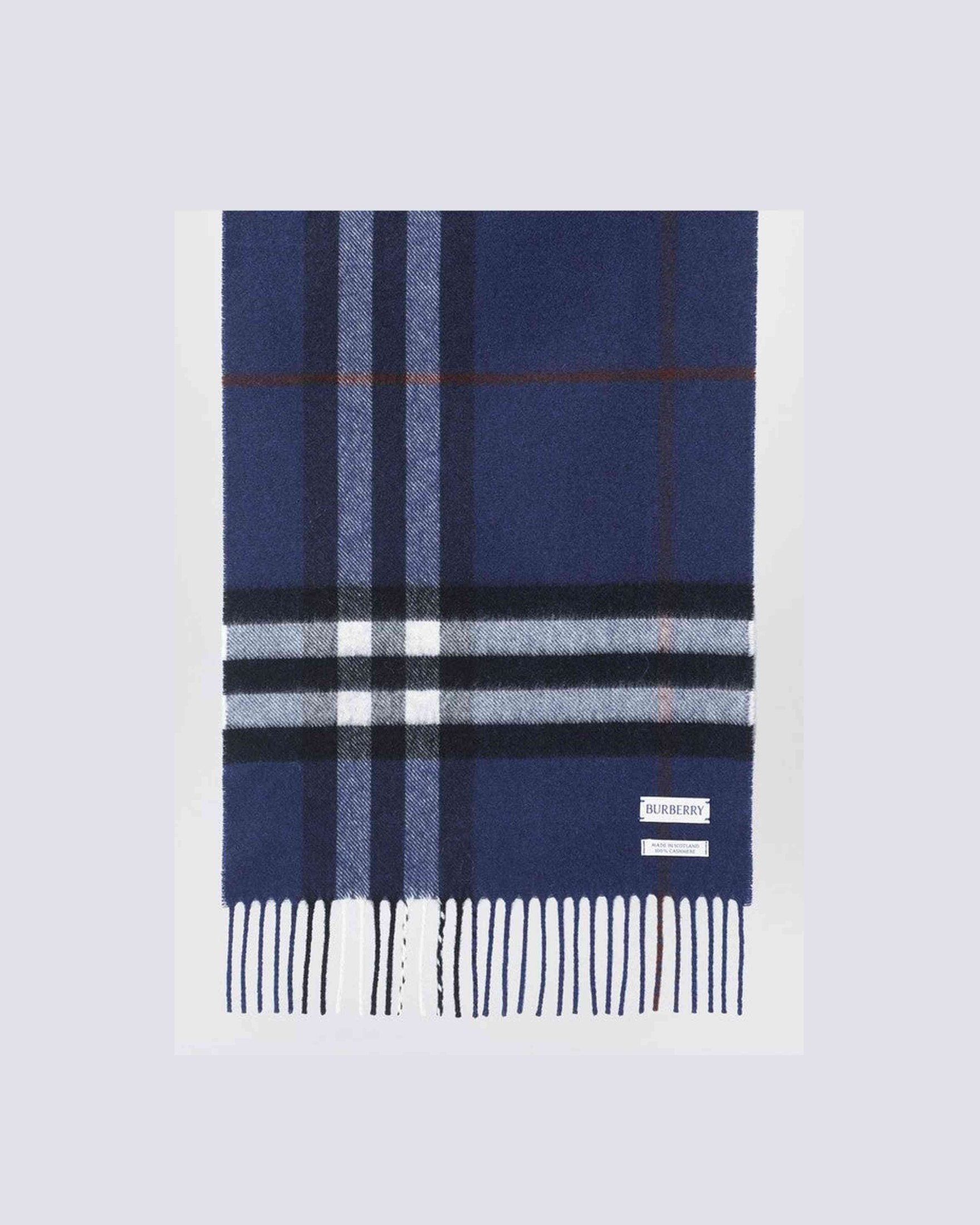 Burberry Blue Cashmere Scarf with Check Pattern Glam Steals