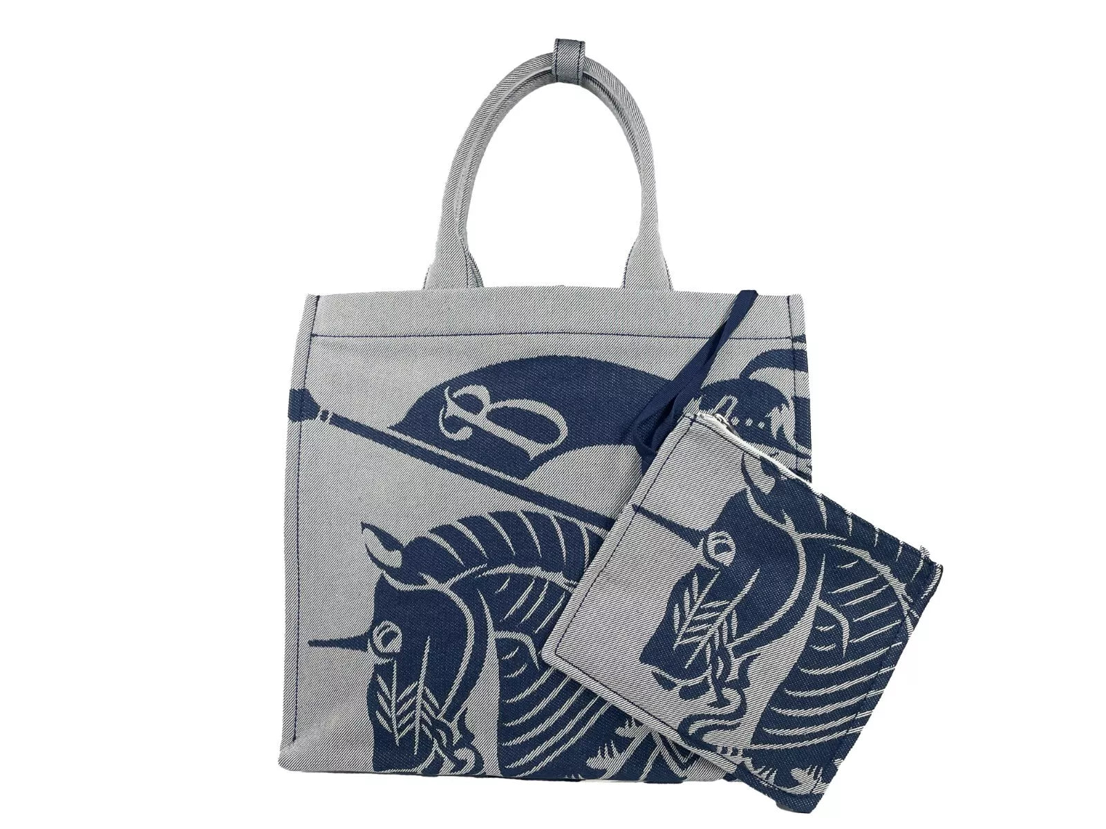 Burberry Ekd Canvas Tote Bag With Coin Navy Pouch Glam Steals