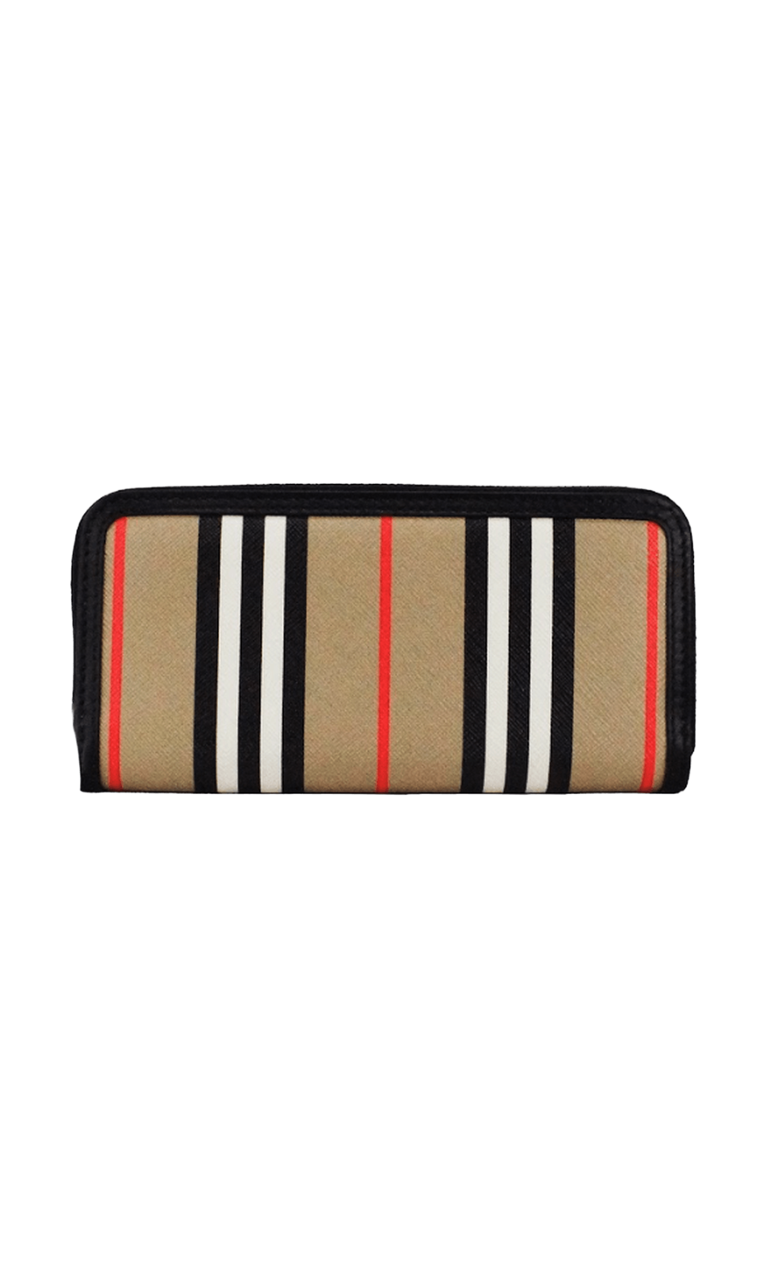 Burberry Eller Leather Icon Stripe Canvas Zip Around Continental Black Wallet Glam Steals