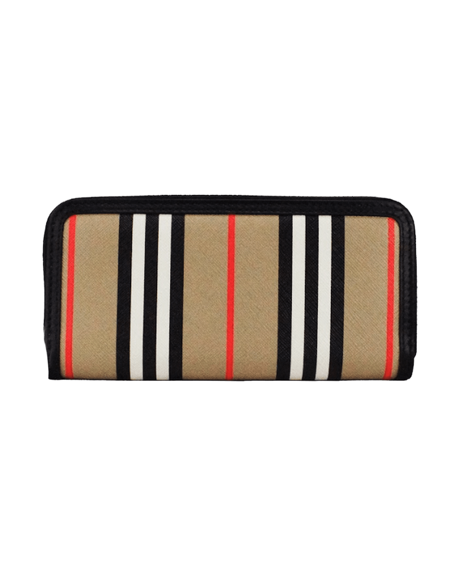 Burberry Eller Leather Icon Stripe Canvas Zip Around Continental Black Wallet Glam Steals