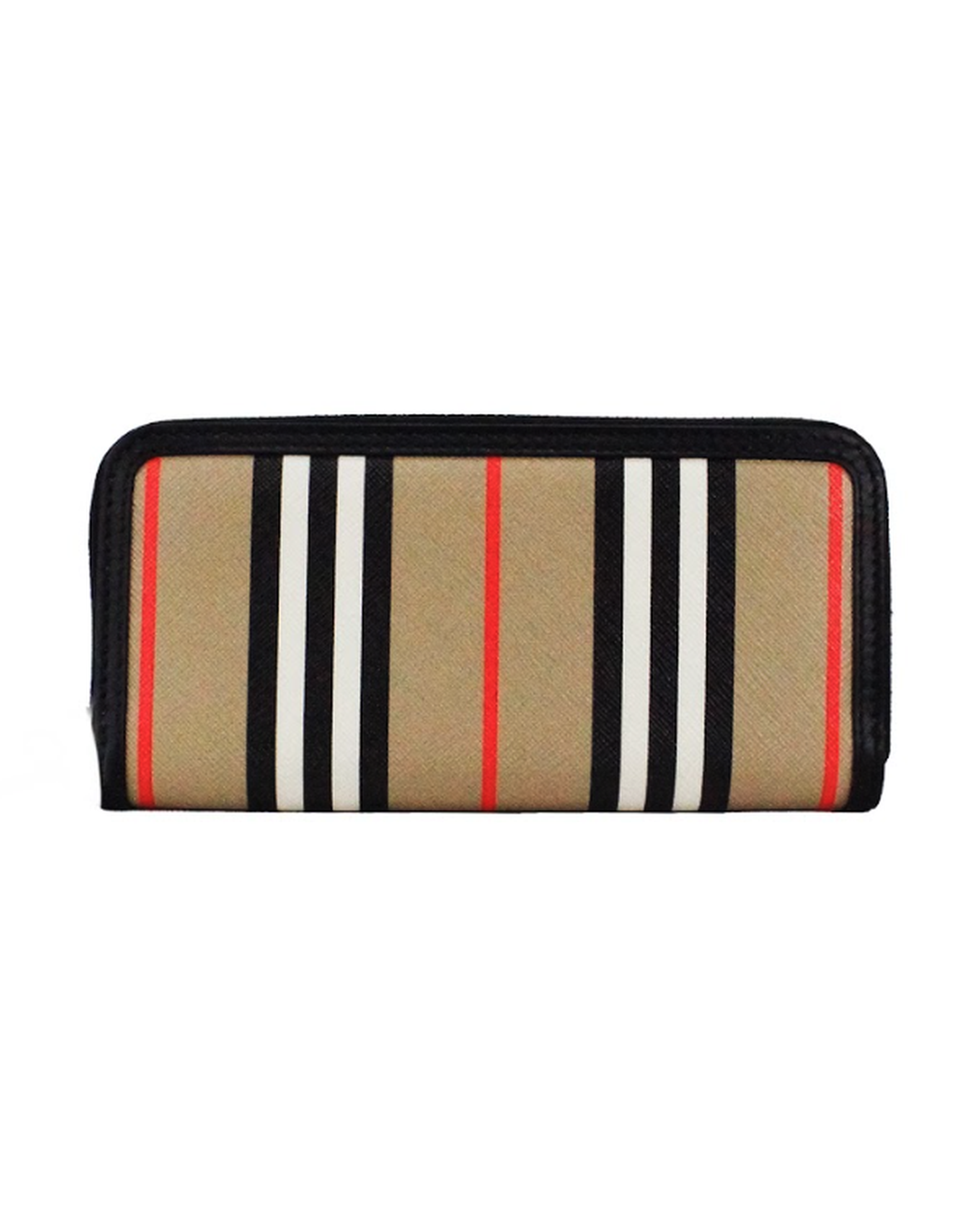 Burberry Eller Leather Icon Stripe Canvas Zip Around Continental Black Wallet Glam Steals