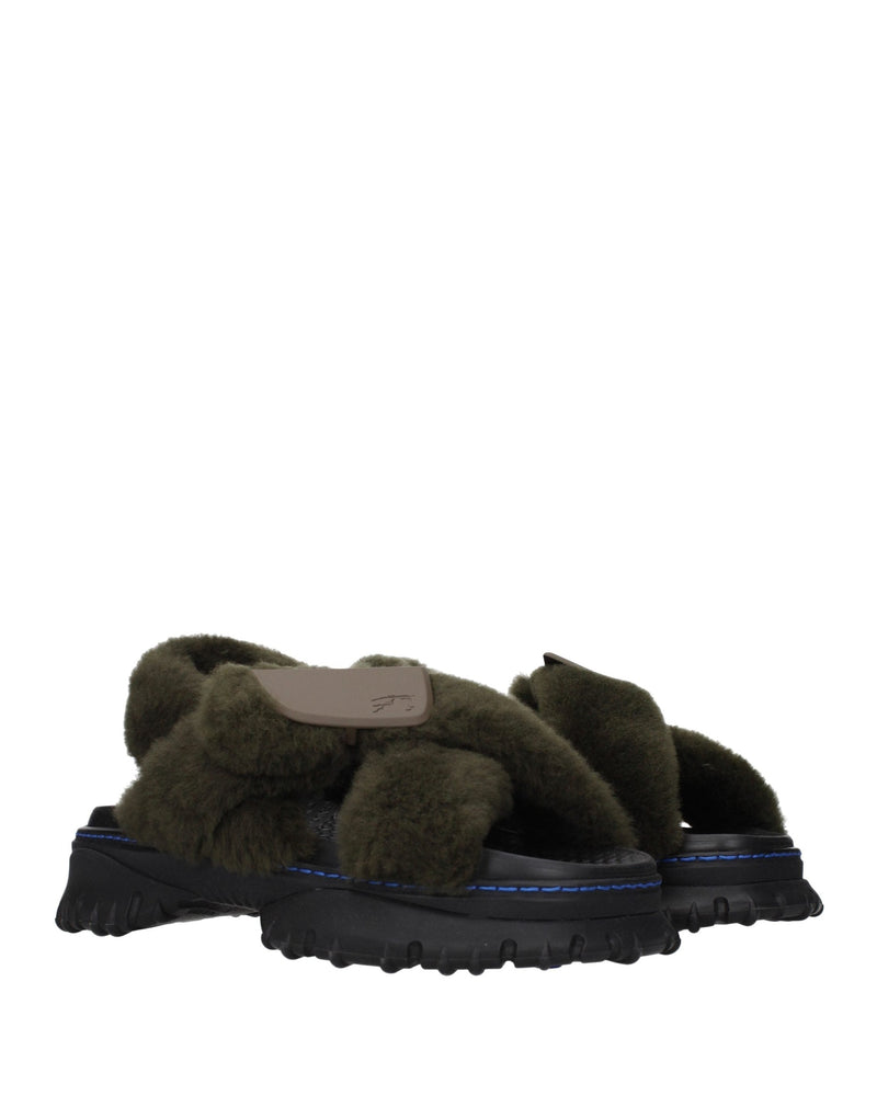 Burberry Green Fur Slippers Glam Steals