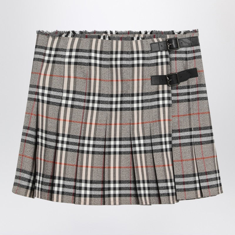 Burberry Grey Wool Kilt Skirt with Check Pattern Glam Steals