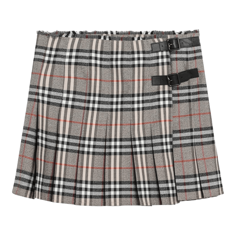 Burberry Grey Wool Kilt Skirt with Check Pattern Glam Steals