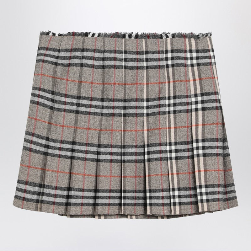 Burberry Grey Wool Kilt Skirt with Check Pattern Glam Steals