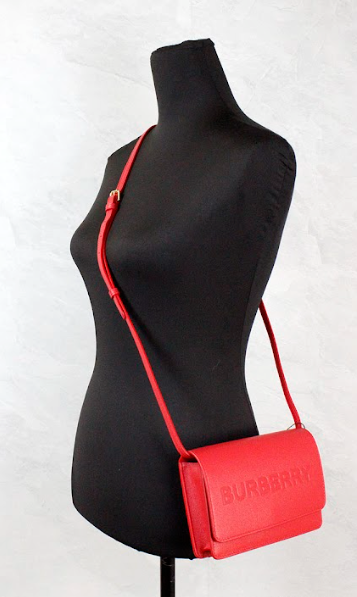 Burberry Hampshire Small Embossed Logo Smooth Leather Crossbody Red Bag Glam Steals