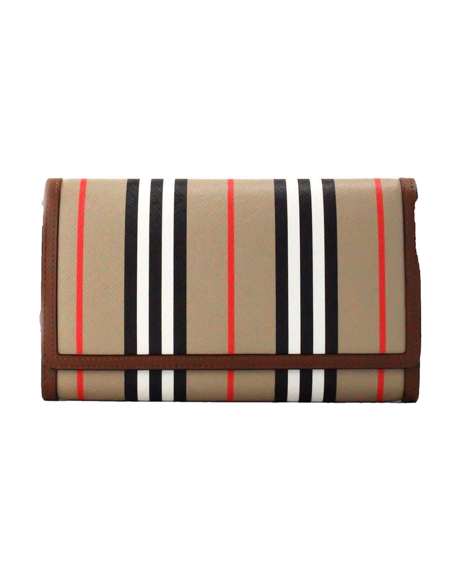 Burberry Hannah Icon Stripe Archive Tan E-Canvas Leather Wallet Crossbody Bag Glam Steals