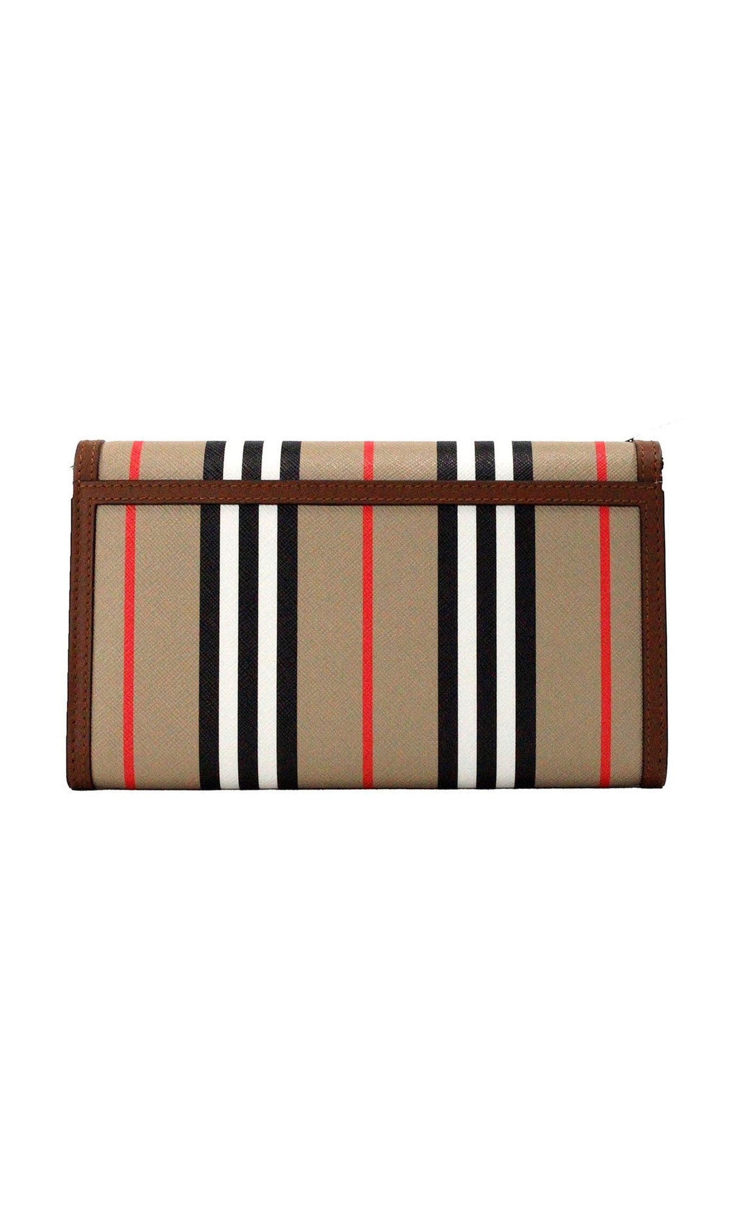 Burberry Hannah Icon Stripe Archive Tan E-Canvas Leather Wallet Crossbody Bag Glam Steals