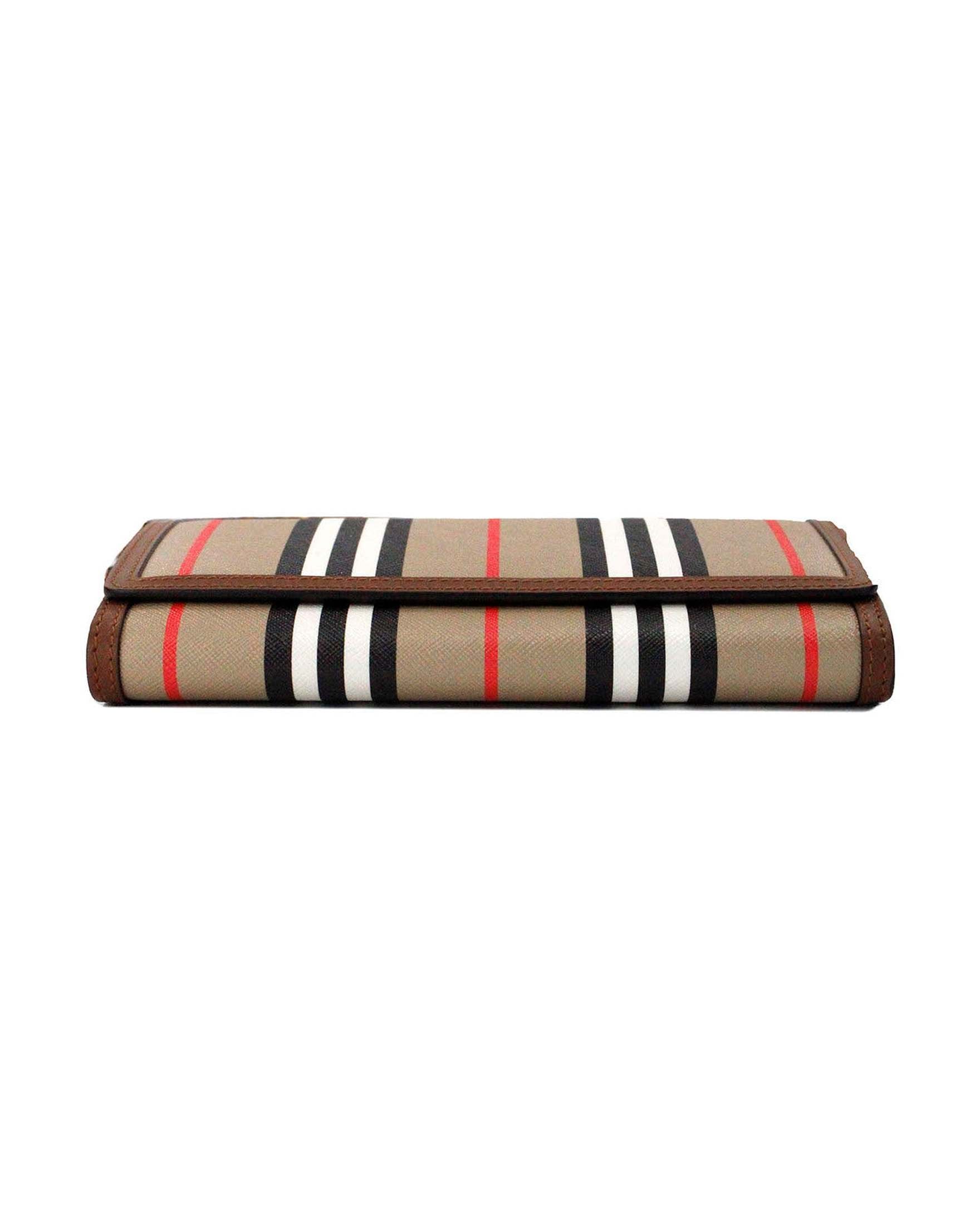 Burberry Hannah Icon Stripe Archive Tan E-Canvas Leather Wallet Crossbody Bag Glam Steals