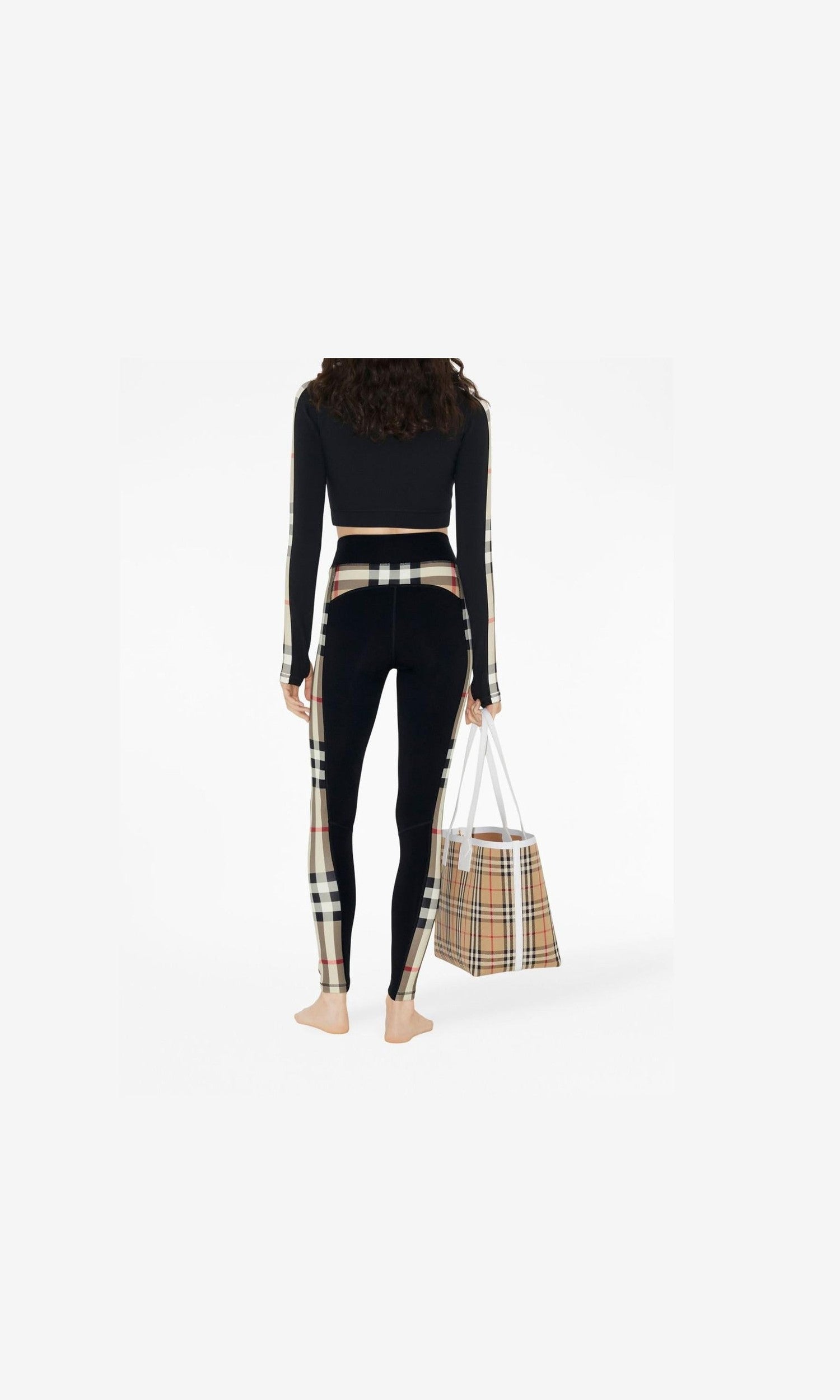 Burberry Jersey Stretch Cropped Sweater with Check Trim Glam Steals