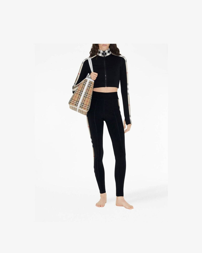 Burberry Jersey Stretch Cropped Sweater with Check Trim Glam Steals