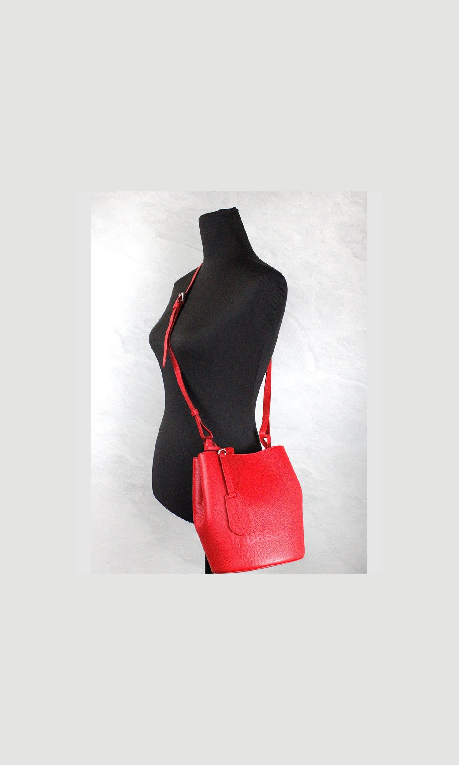Burberry Lorne Small Pebbled Leather Bucket Crossbody Purse Red Bag Glam Steals