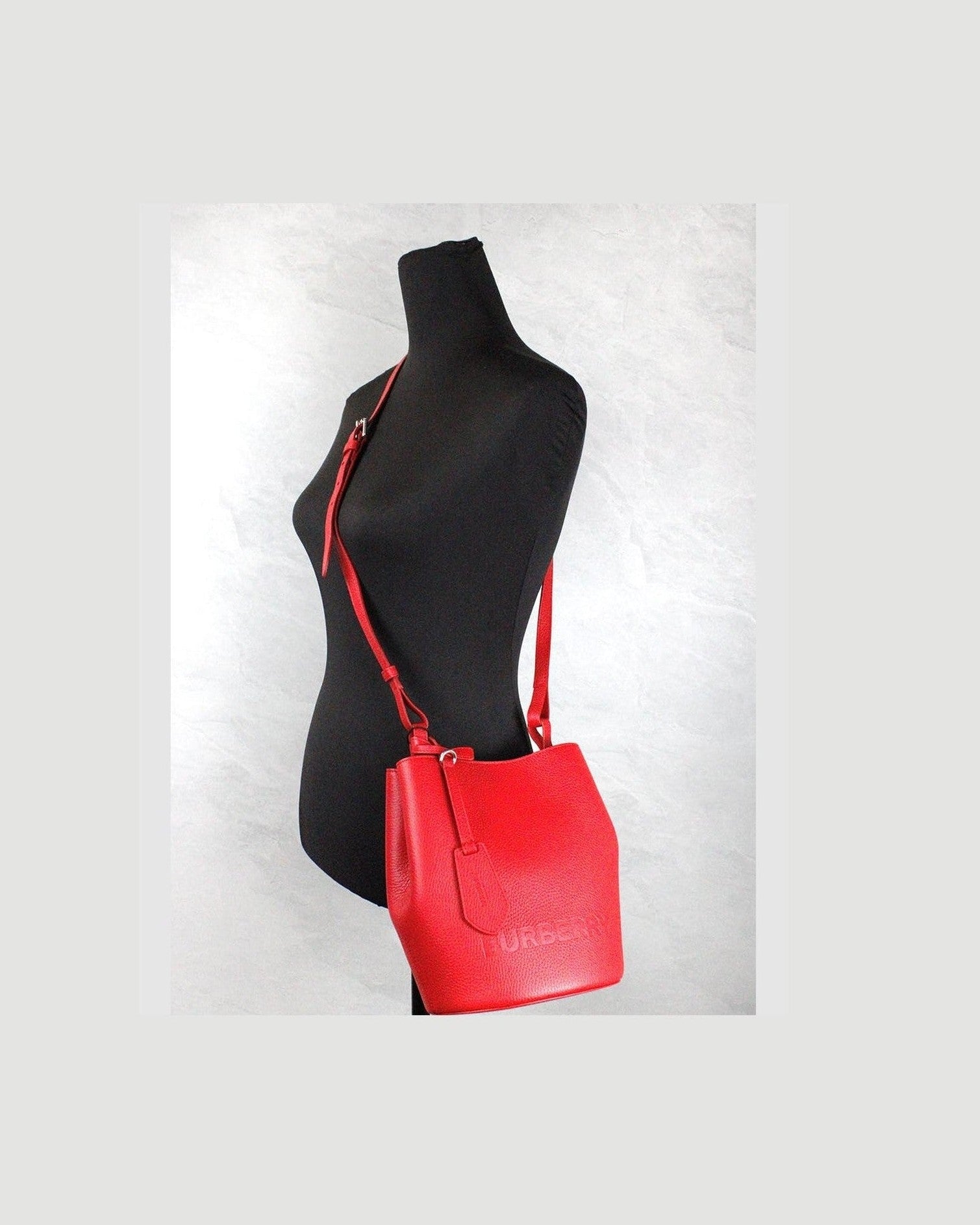 Burberry Lorne Small Pebbled Leather Bucket Crossbody Purse Red Bag Glam Steals