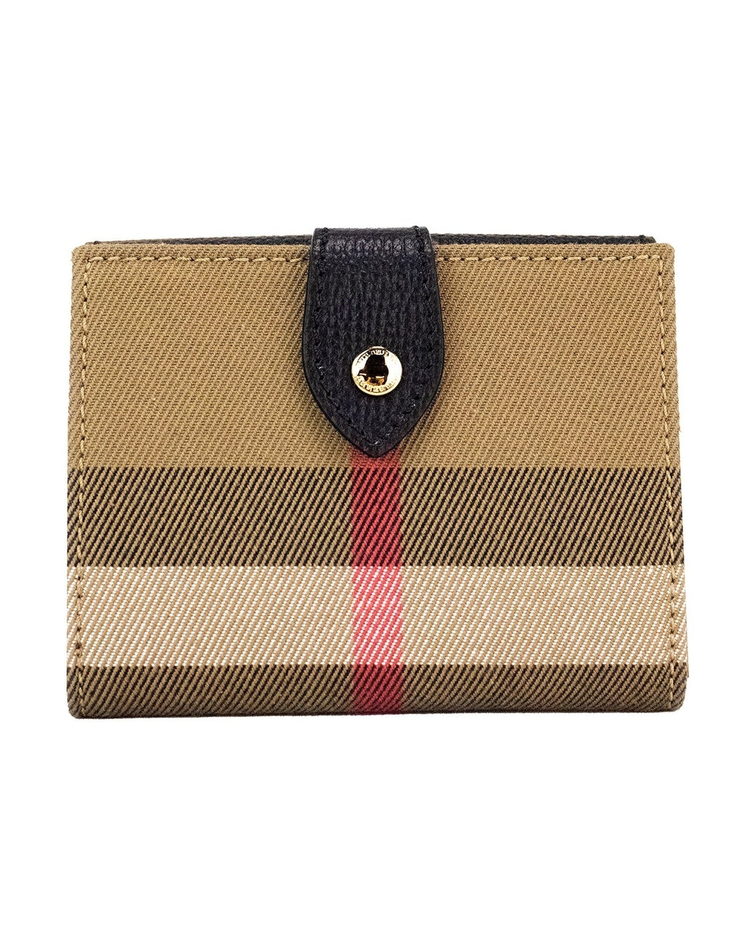 Burberry Luna Grained Leather House Check Canvas Coin Pouch Snap Black Wallet Glam Steals