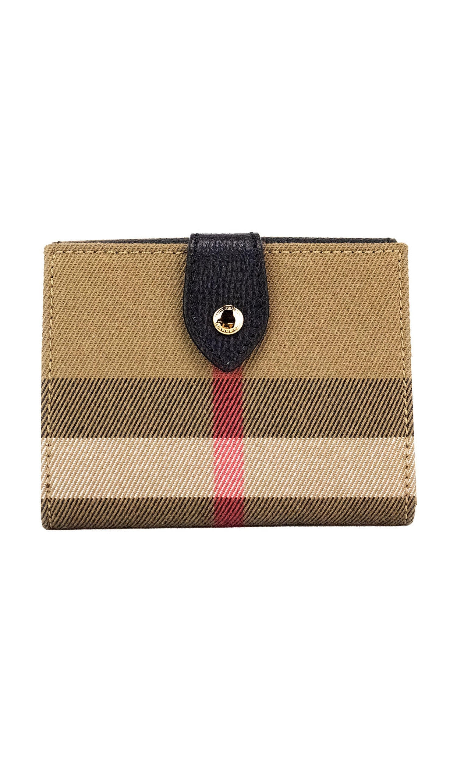 Burberry Luna Grained Leather House Check Canvas Coin Pouch Snap Black Wallet Glam Steals