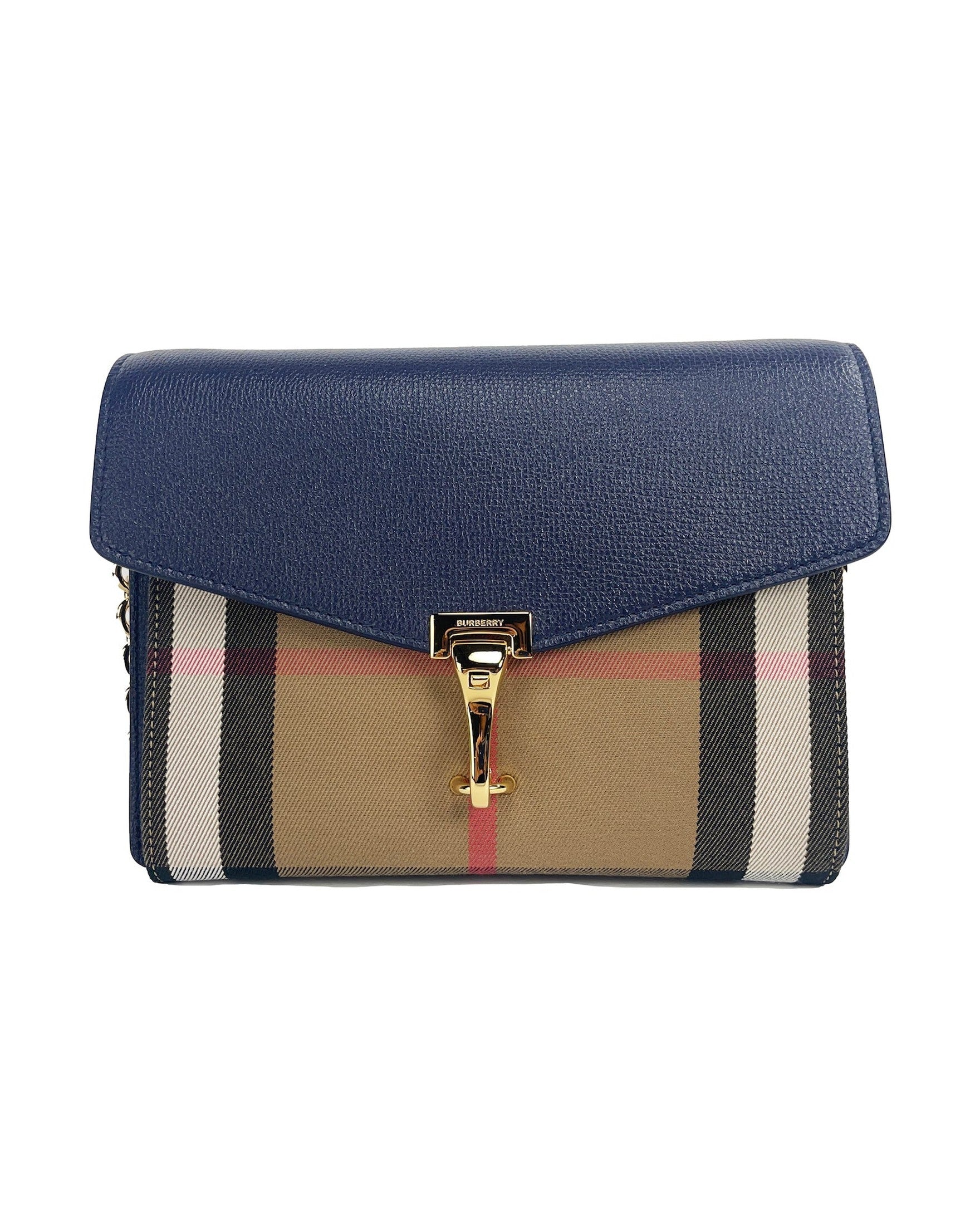 Burberry Macken Small Regency House Check Leather Crossbody Blue Bag Glam Steals
