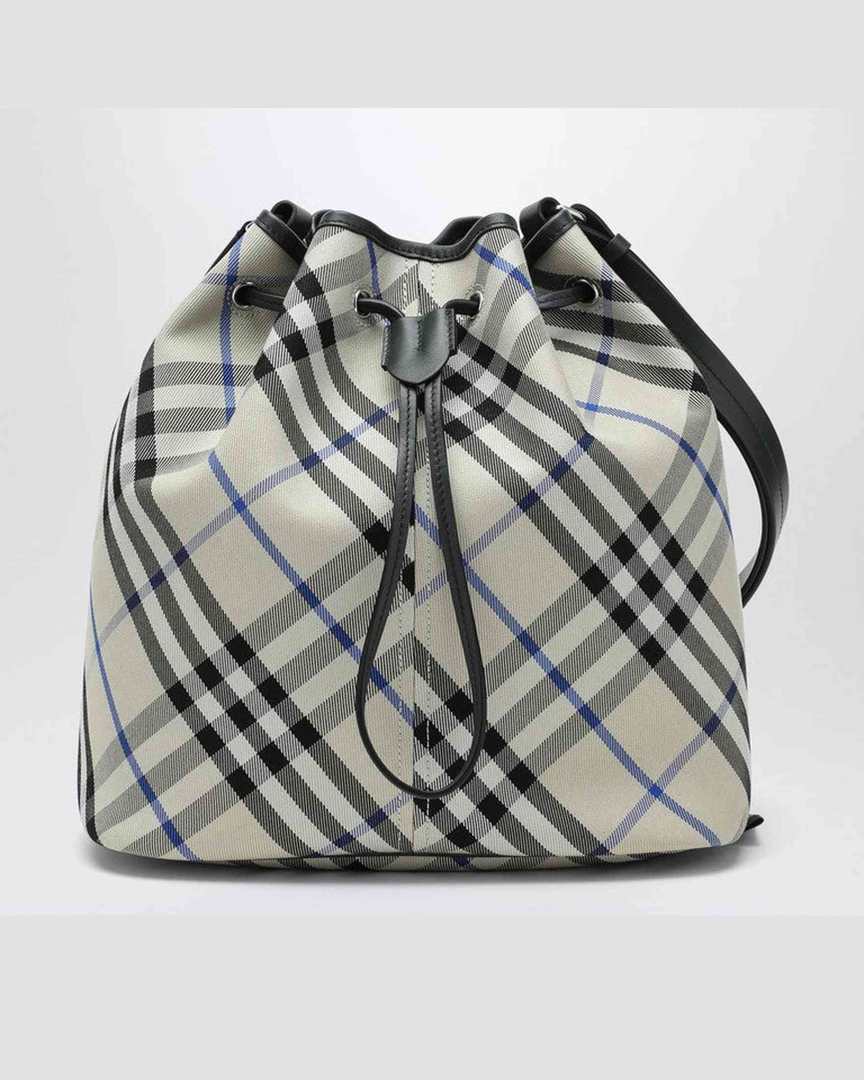 Burberry Medium Bucket Bag with Lichen Colour Check Pattern Glam Steals