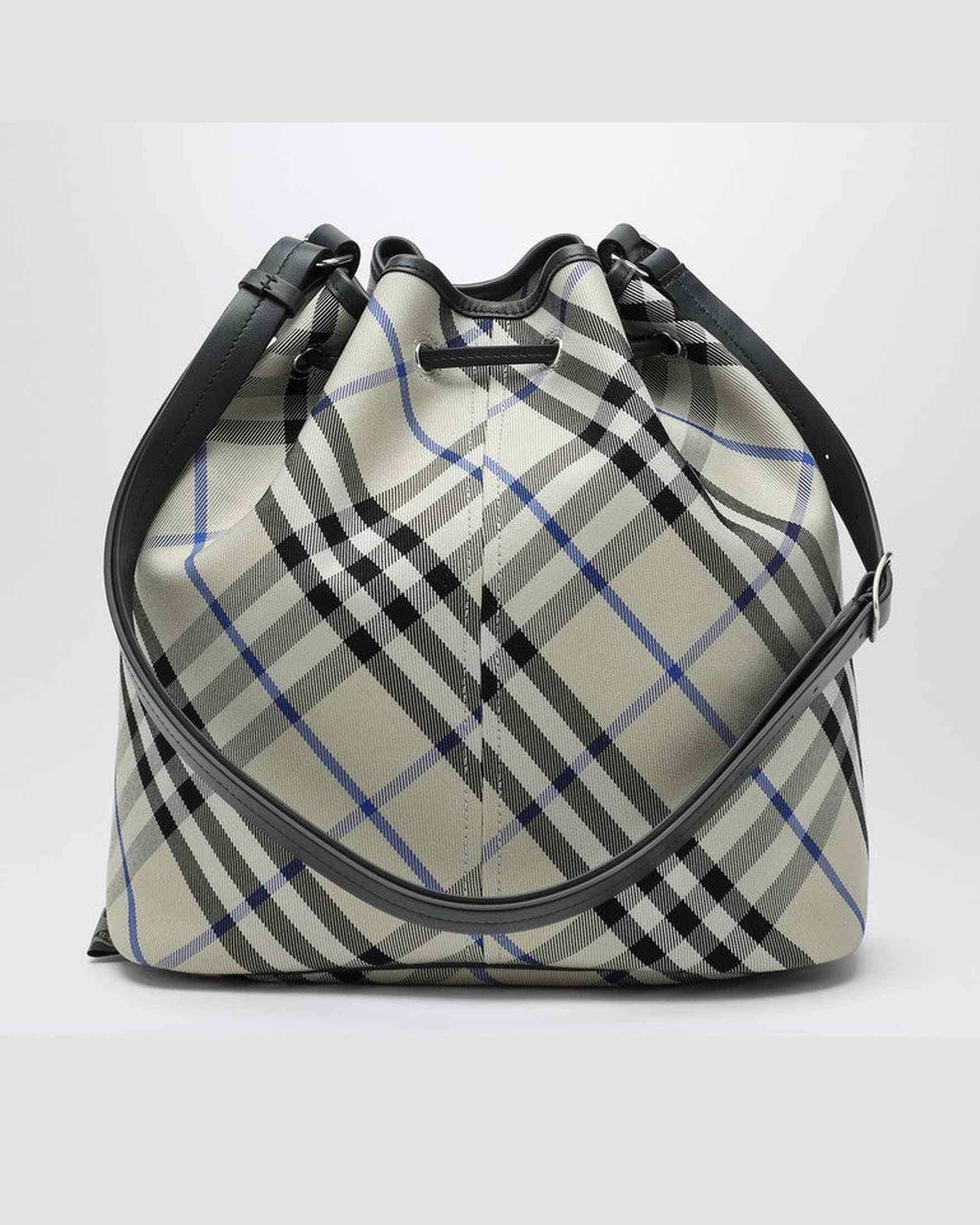 Burberry Medium Bucket Bag with Lichen Colour Check Pattern Glam Steals