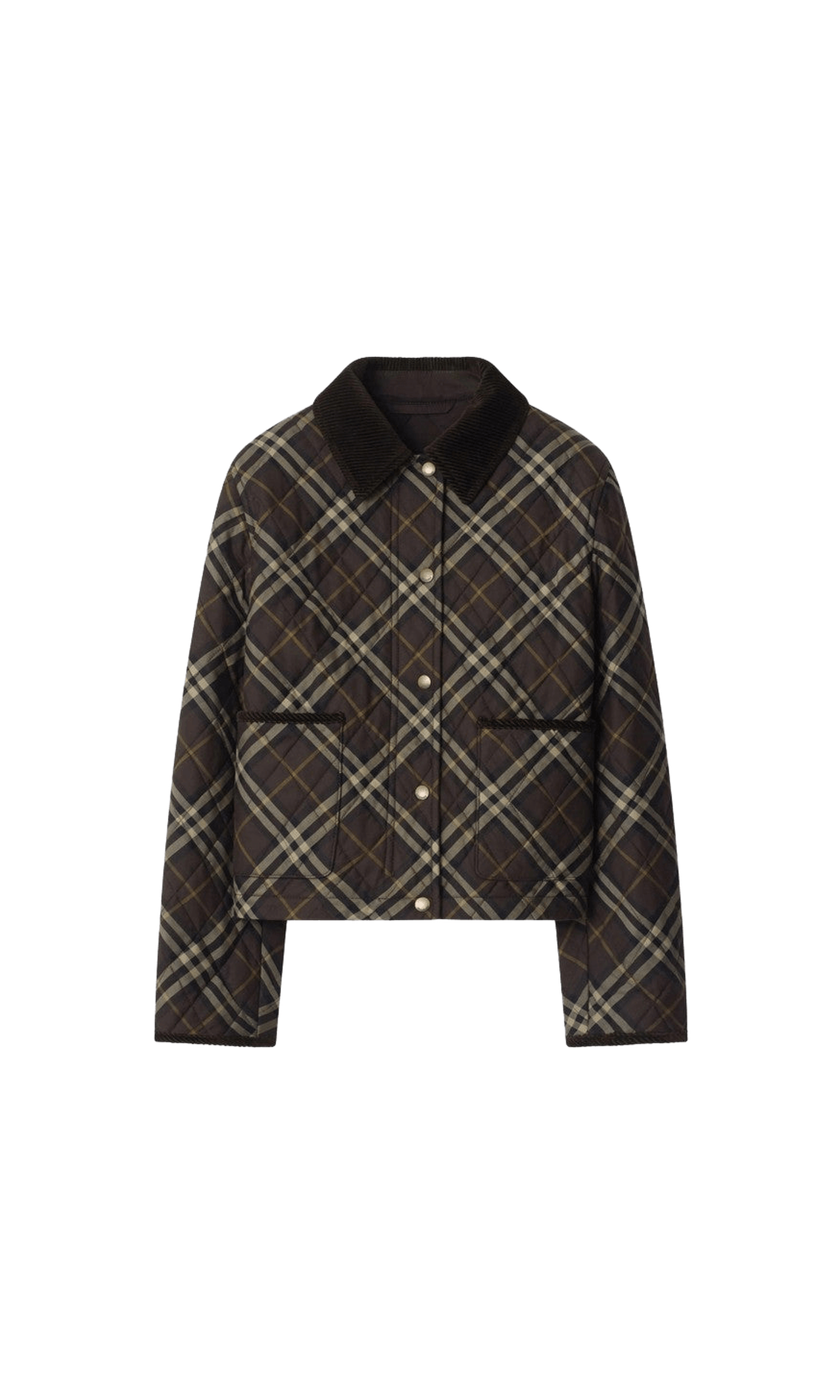 Burberry Nylon Cropped Quilted Jacket with Check Pattern Glam Steals