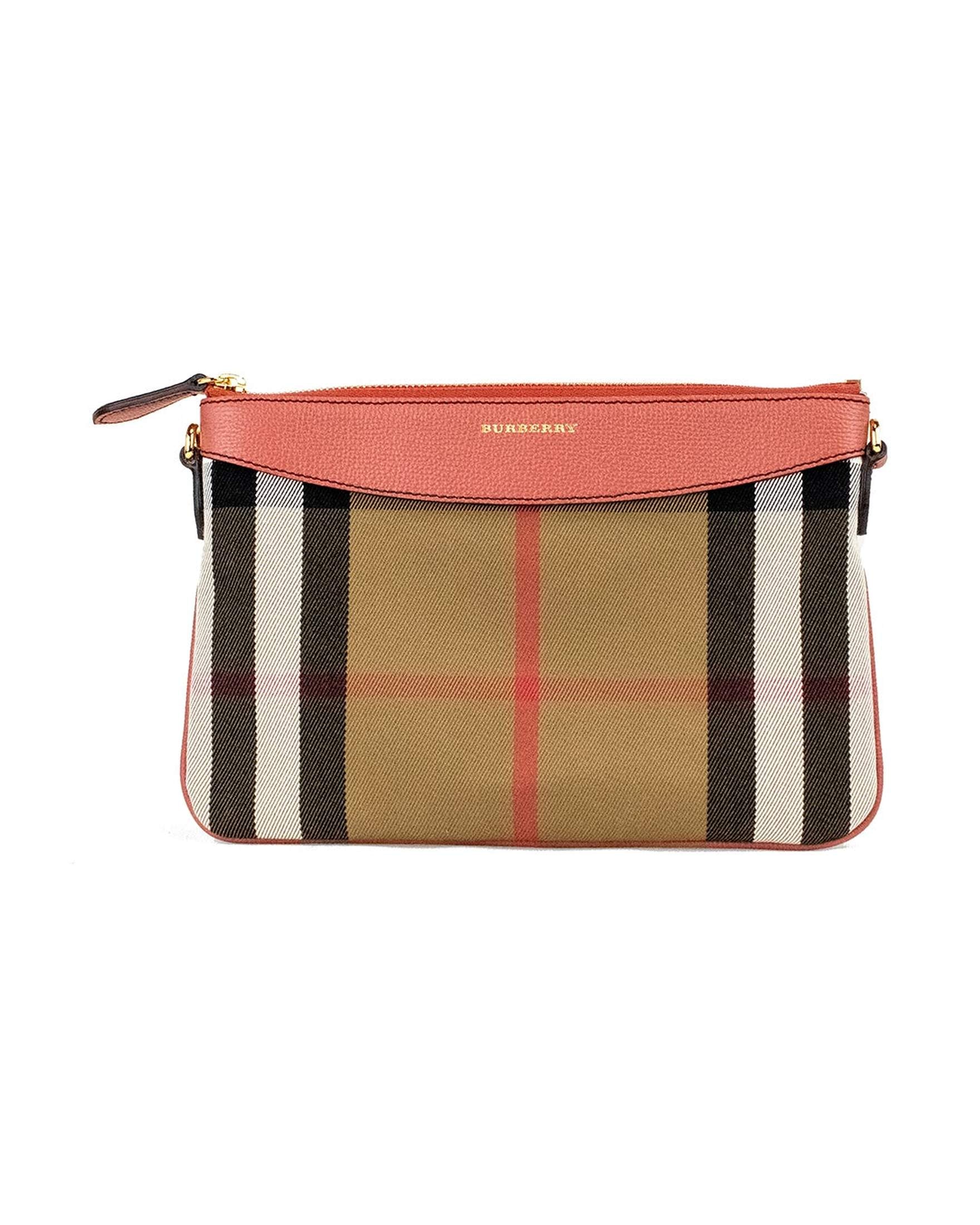 Burberry Peyton House Check Der Cinnamon Grain Leather Pouch Crossbody Red Bag Glam Steals