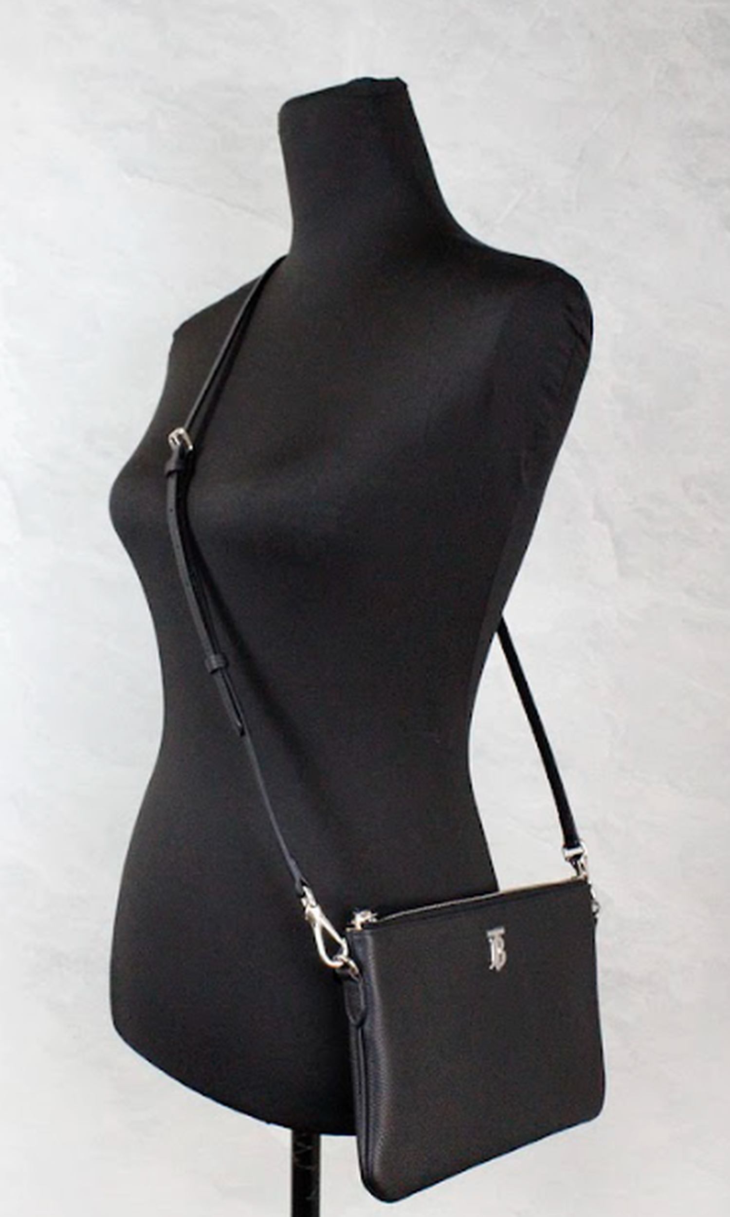 Burberry Peyton Monogram Leather Pouch Crossbody Bag Black Purse Glam Steals