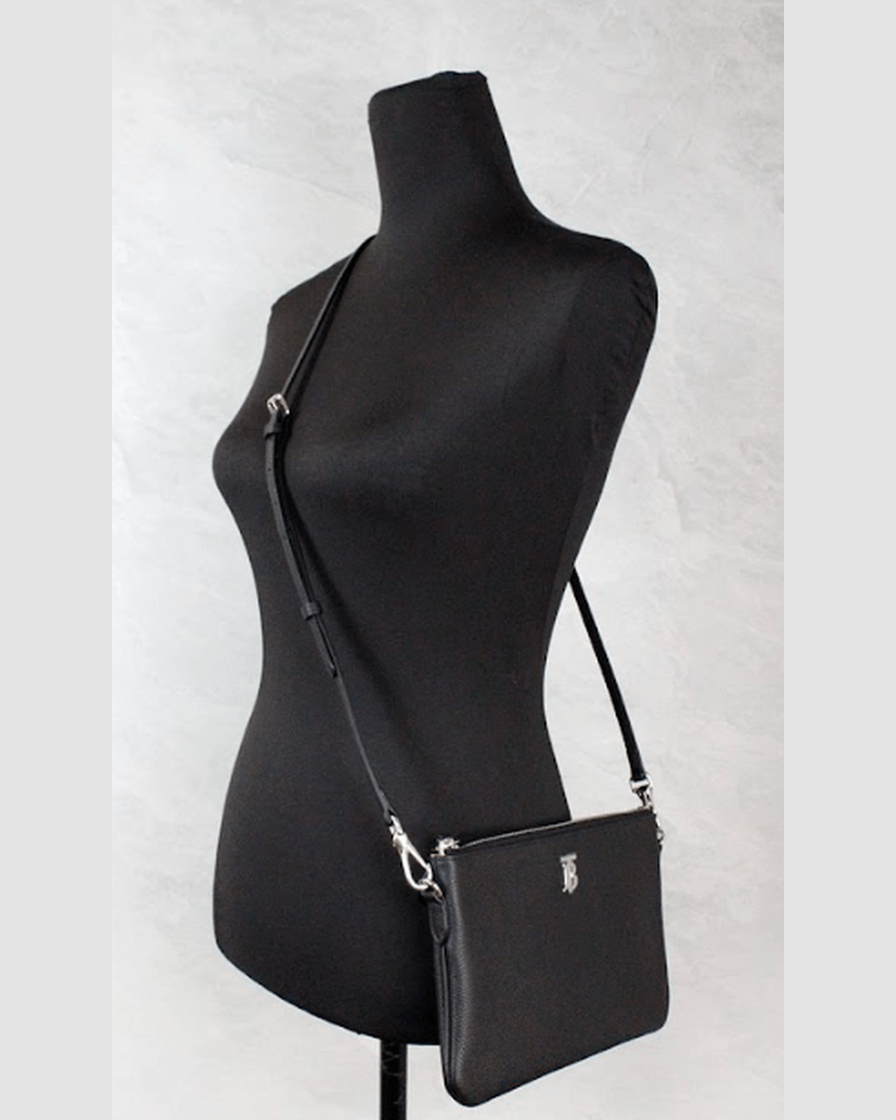 Burberry Peyton Monogram Leather Pouch Crossbody Bag Black Purse Glam Steals