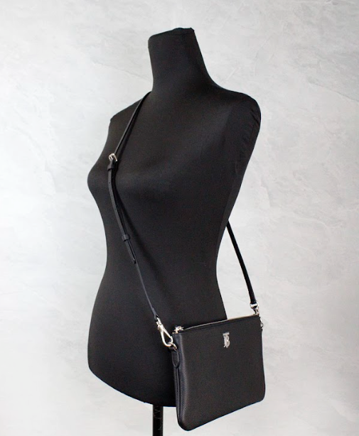 Burberry Peyton Monogram Leather Pouch Crossbody Bag Black Purse Glam Steals