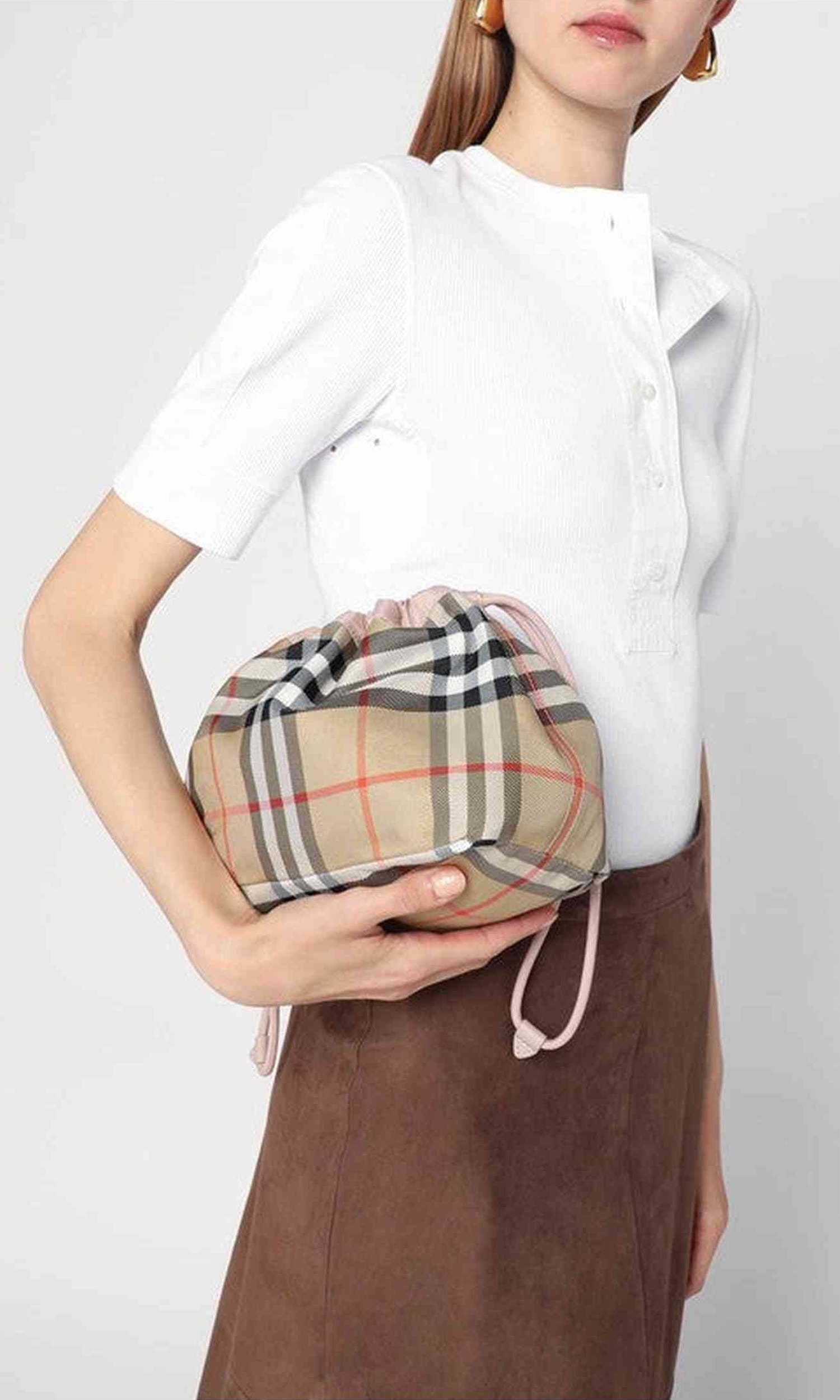 Burberry Pink Nylon Reversible Pouch in with Check Pattern Glam Steals
