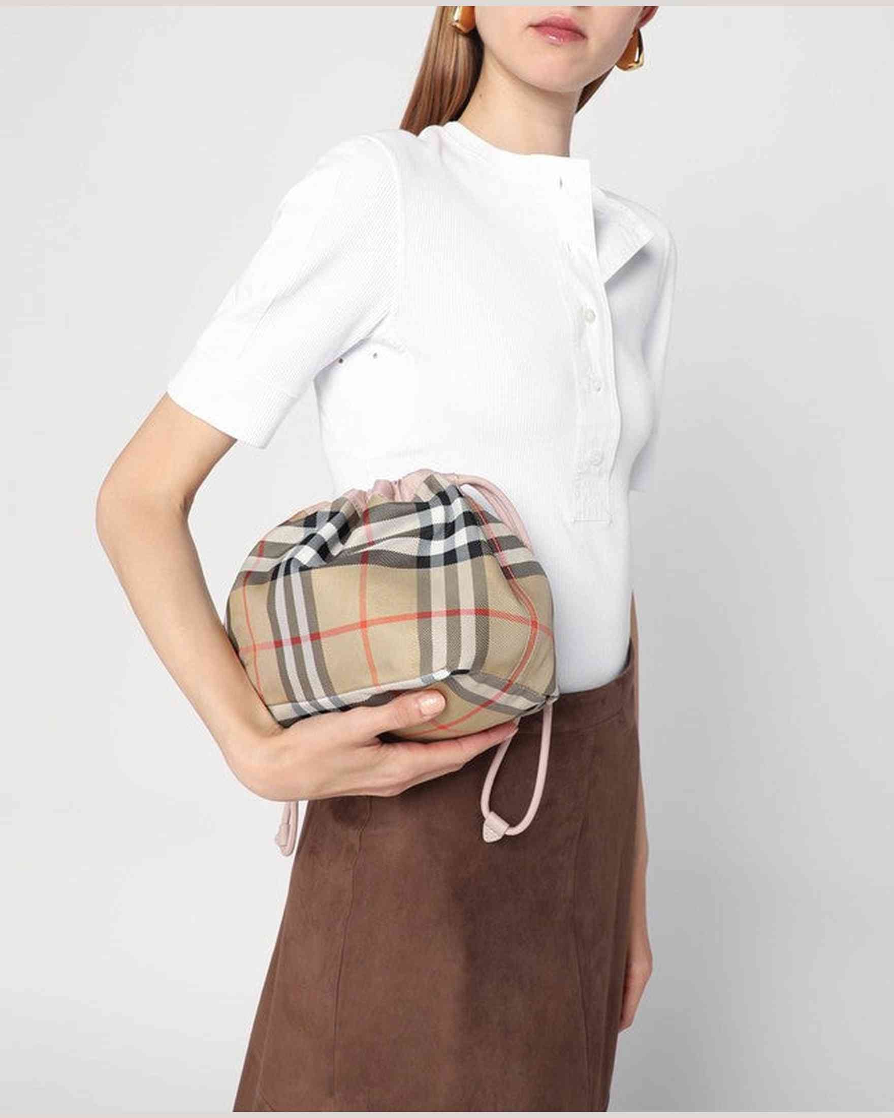 Burberry Pink Nylon Reversible Pouch in with Check Pattern Glam Steals