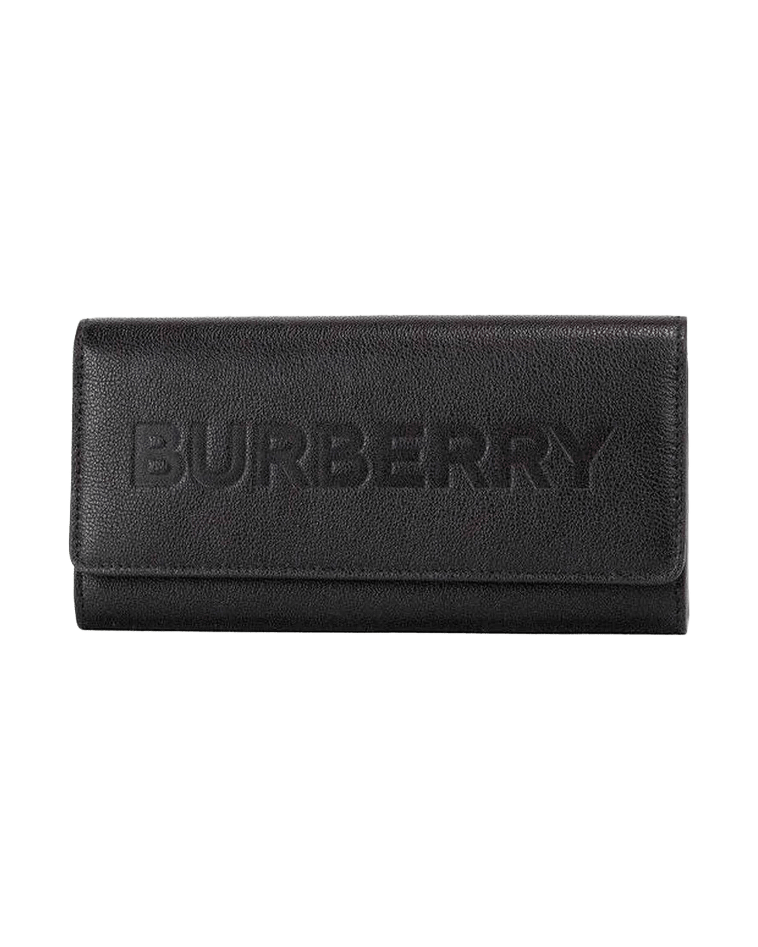 Burberry Porter Grained Leather Branded Logo Embossed Clutch Flap Black Wallet Glam Steals