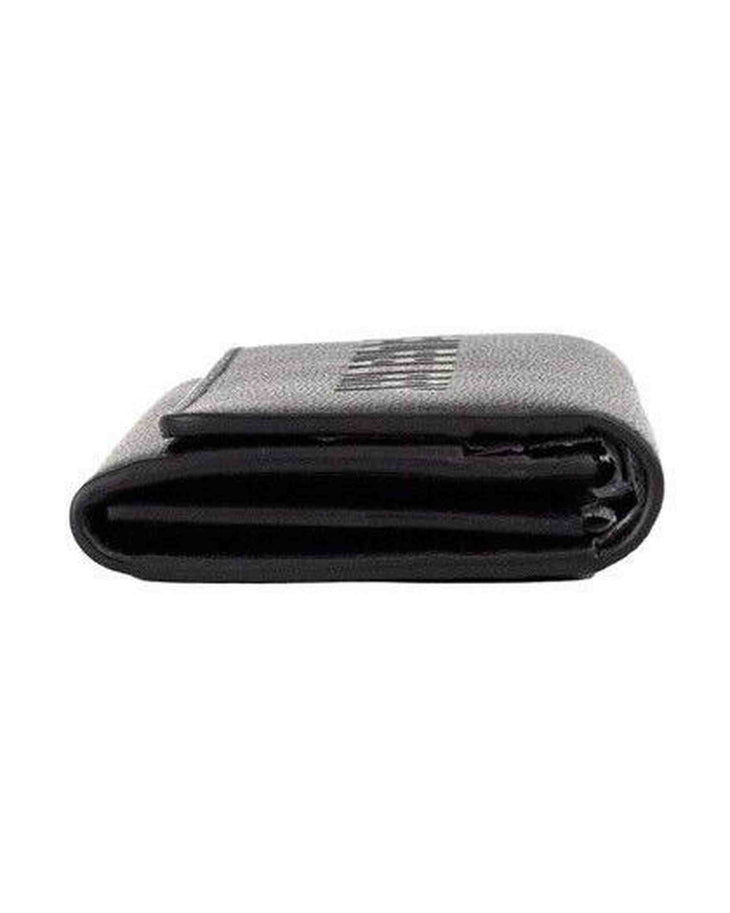 Burberry Porter Grained Leather Branded Logo Embossed Clutch Flap Black Wallet Glam Steals