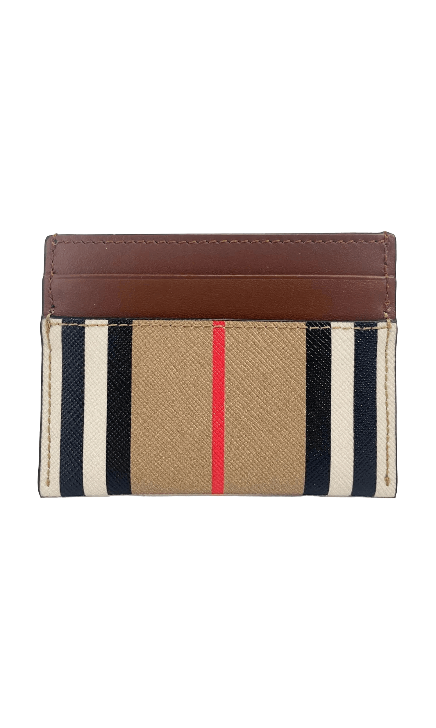 Burberry Sandon Tan Canvas Check Printed Leather Slim Card Case Wallet Glam Steals