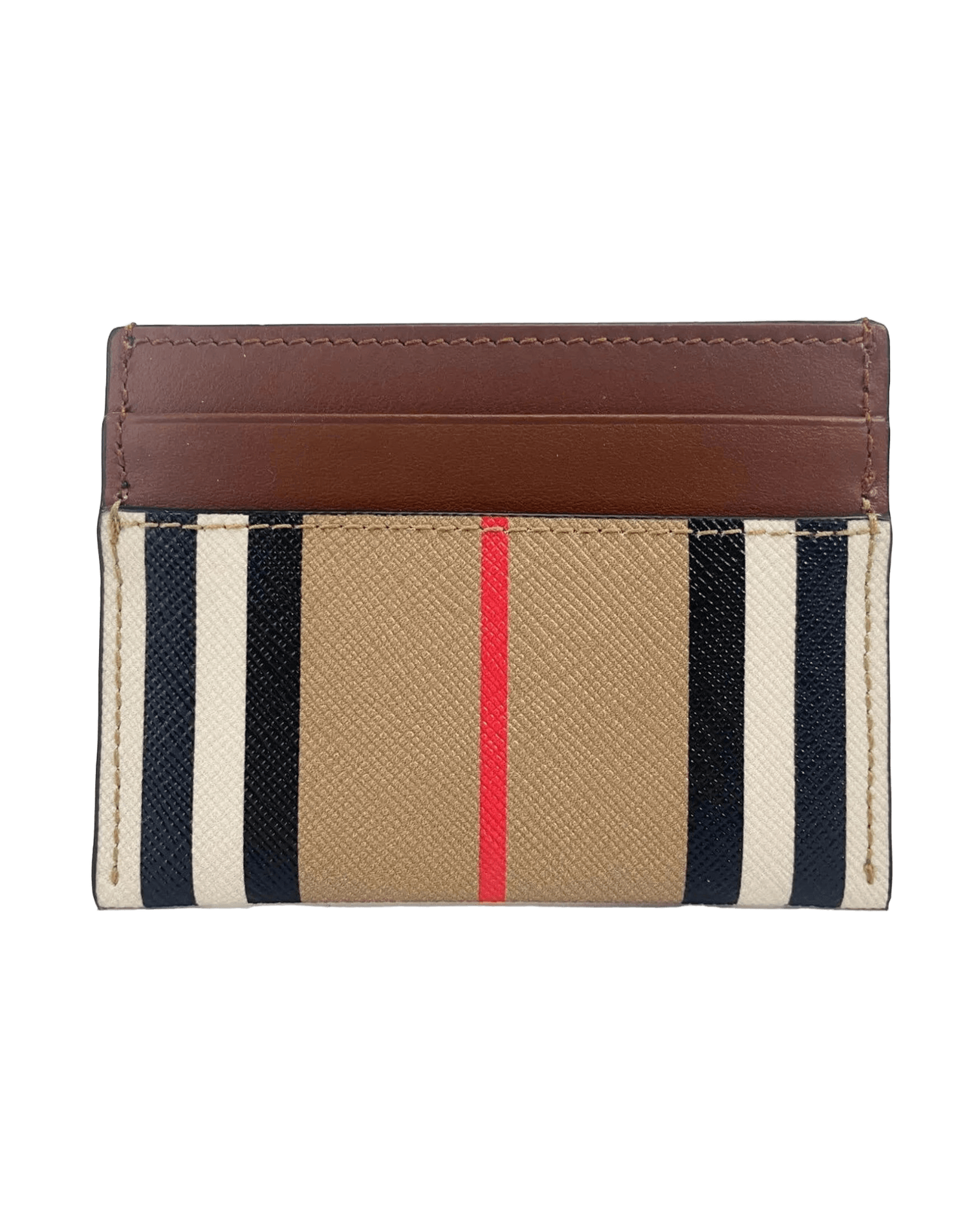 Burberry Sandon Tan Canvas Check Printed Leather Slim Card Case Wallet Glam Steals