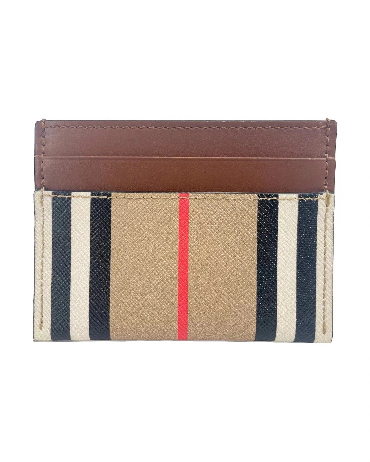 Burberry Sandon Tan Canvas Check Printed Leather Slim Card Case Wallet Glam Steals
