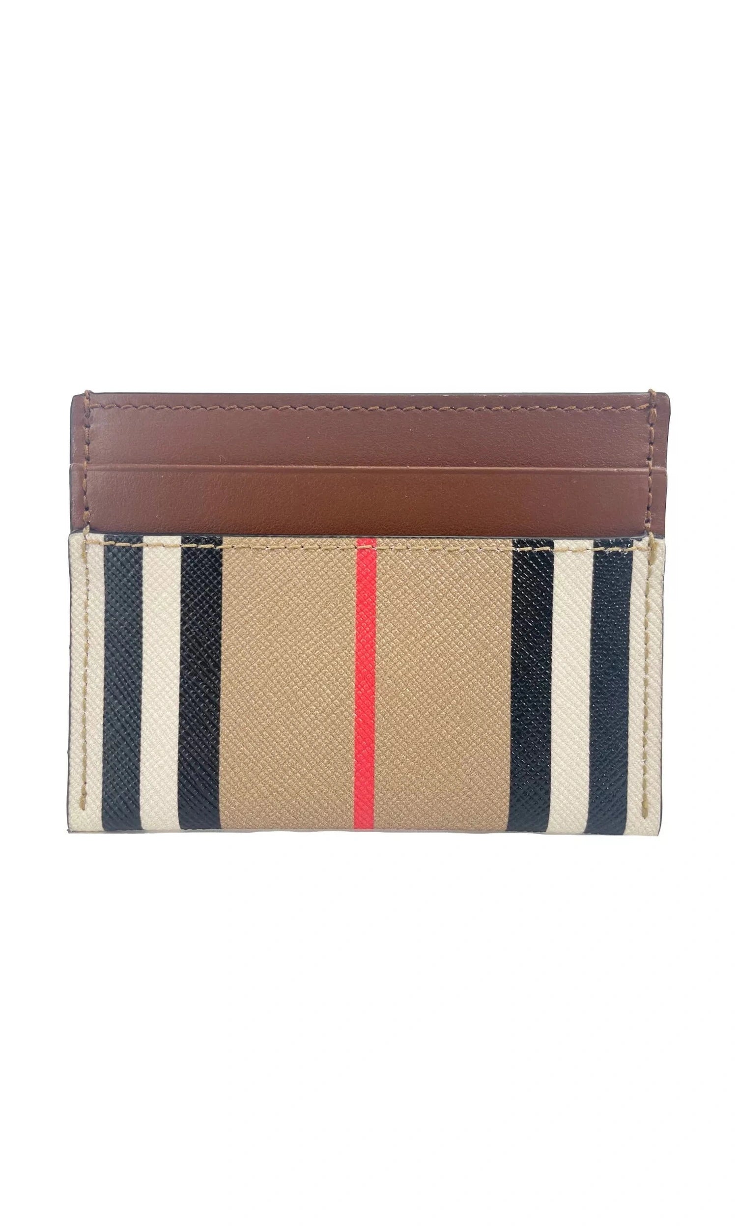 Burberry Sandon Tan Canvas Check Printed Leather Slim Card Case Wallet Glam Steals