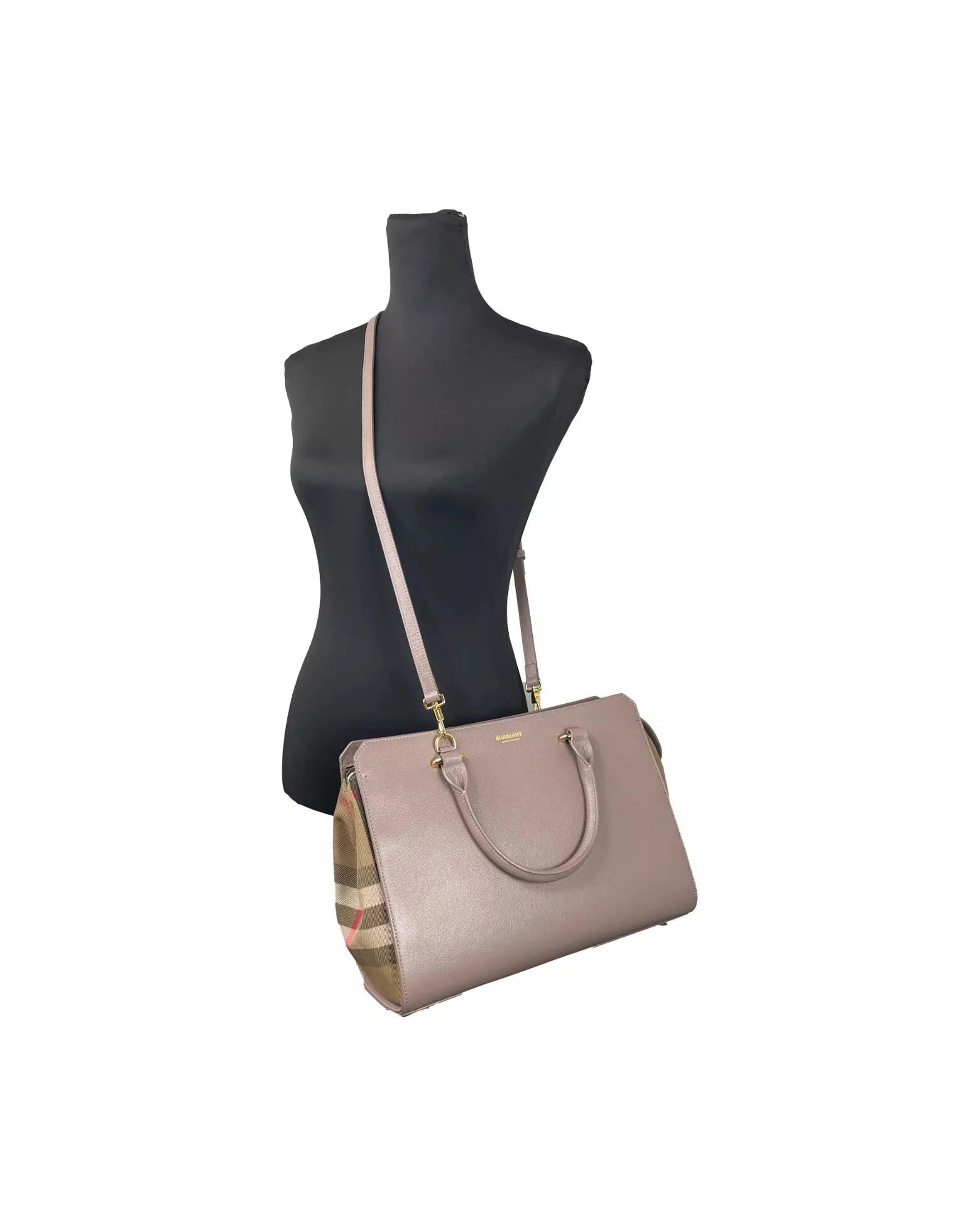 Burberry Small Banwell Leather Tote Bag Purse Grey Mink Glam Steals