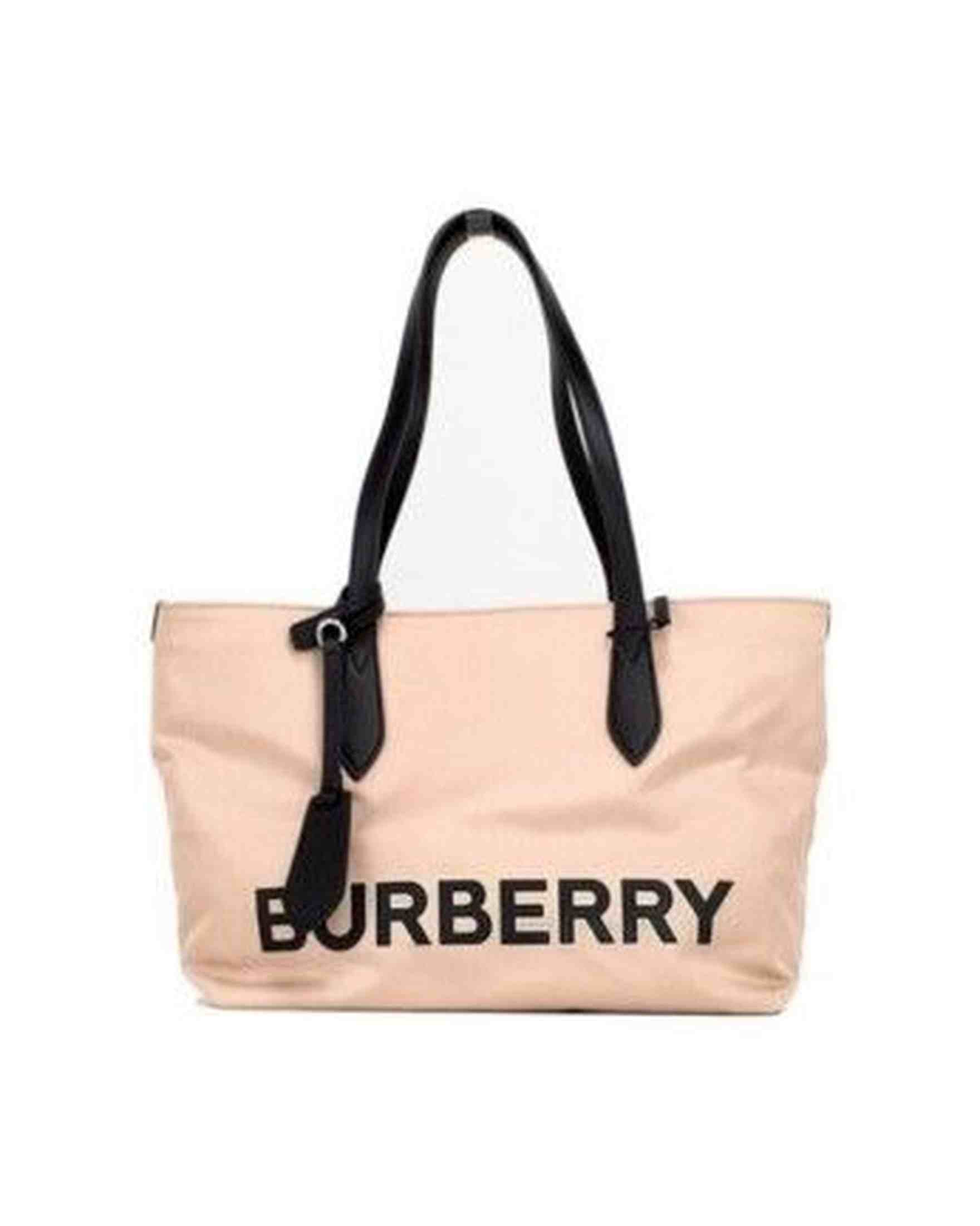 Burberry Small Rose Logo Branded Econyl Nylon Tote Shoulder Handbag Beige Purse Glam Steals