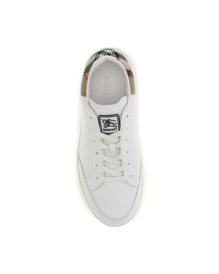 Burberry White Calf Leather Bos Taurus Low Top Sneakers 