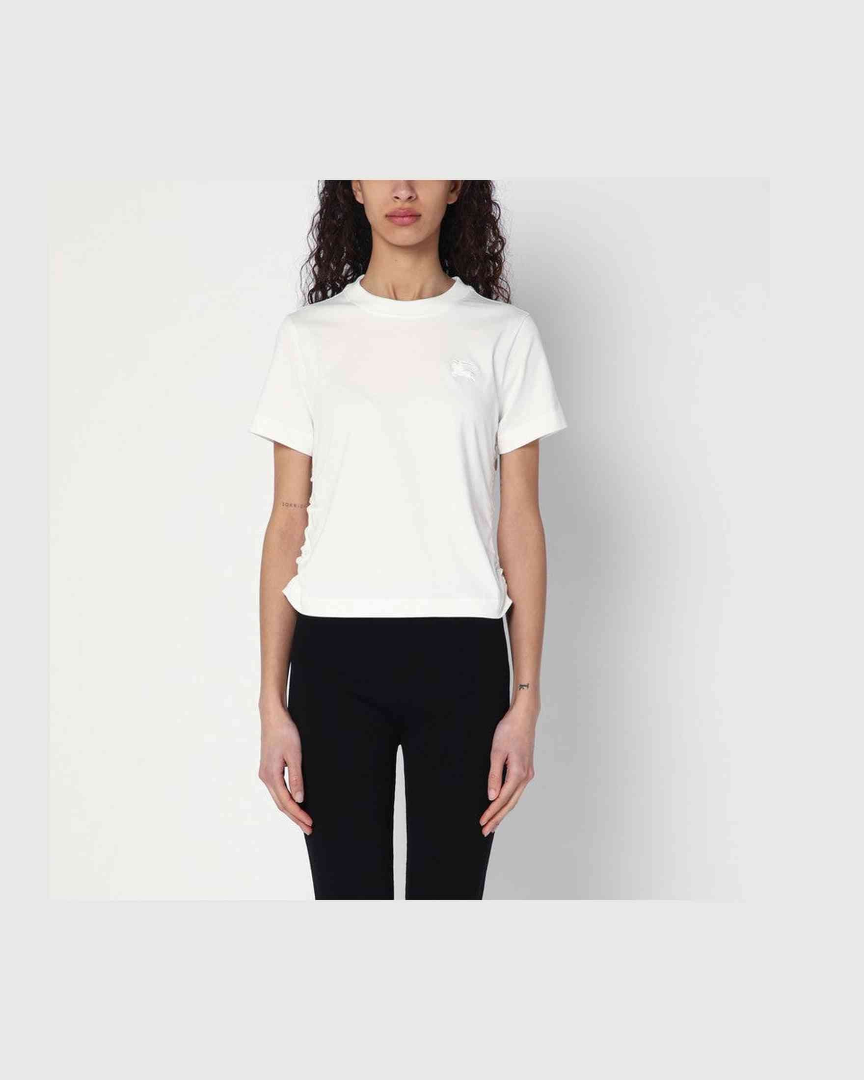 Burberry White T-shirt with Check Pattern Detail Glam Steals